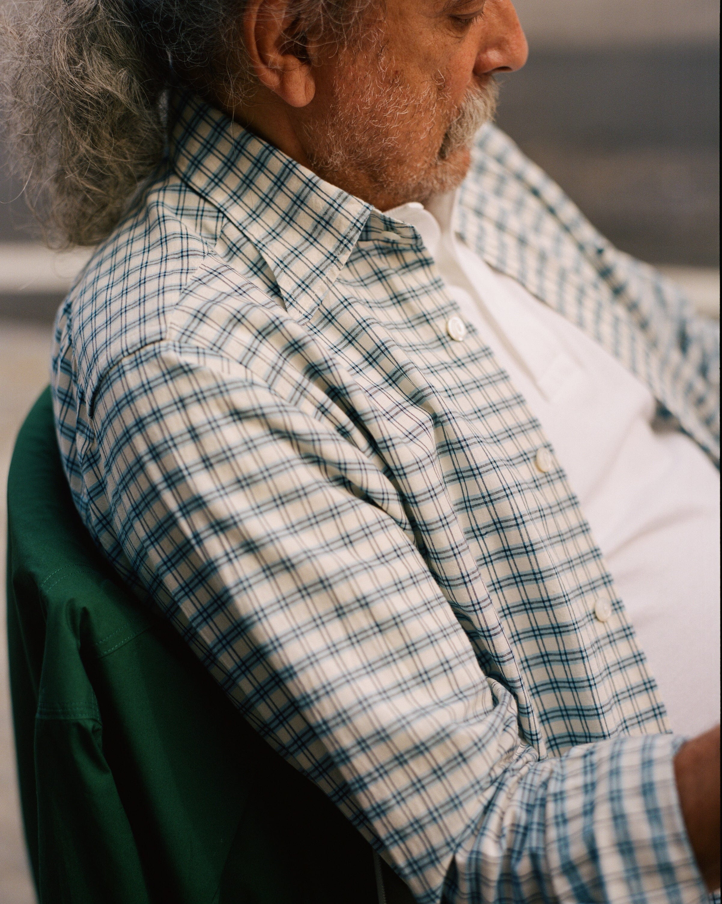 Blue and White Madras Check Cotton Long Point Collar Shirt