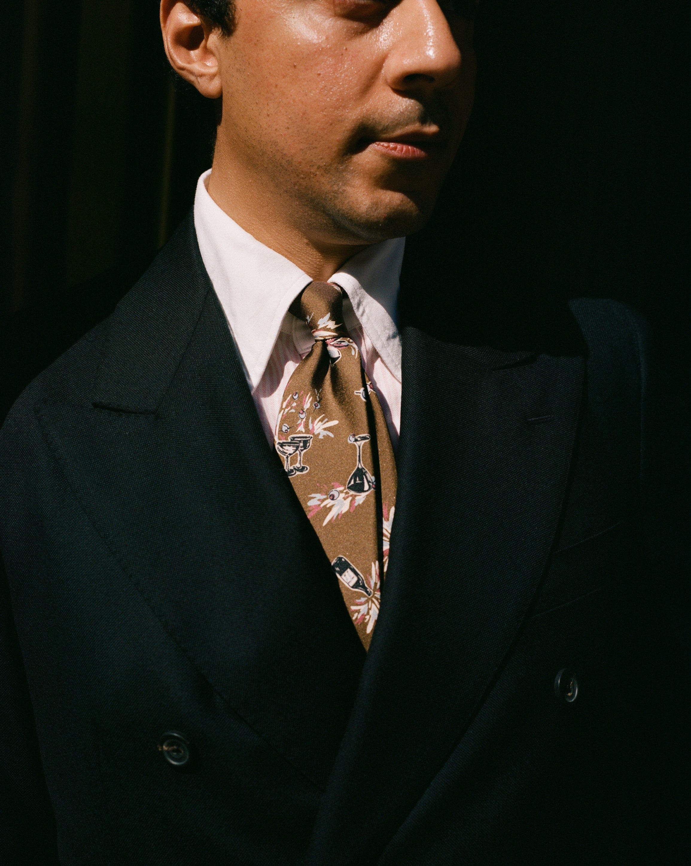 Martini Print Silk Self Tipped Tie