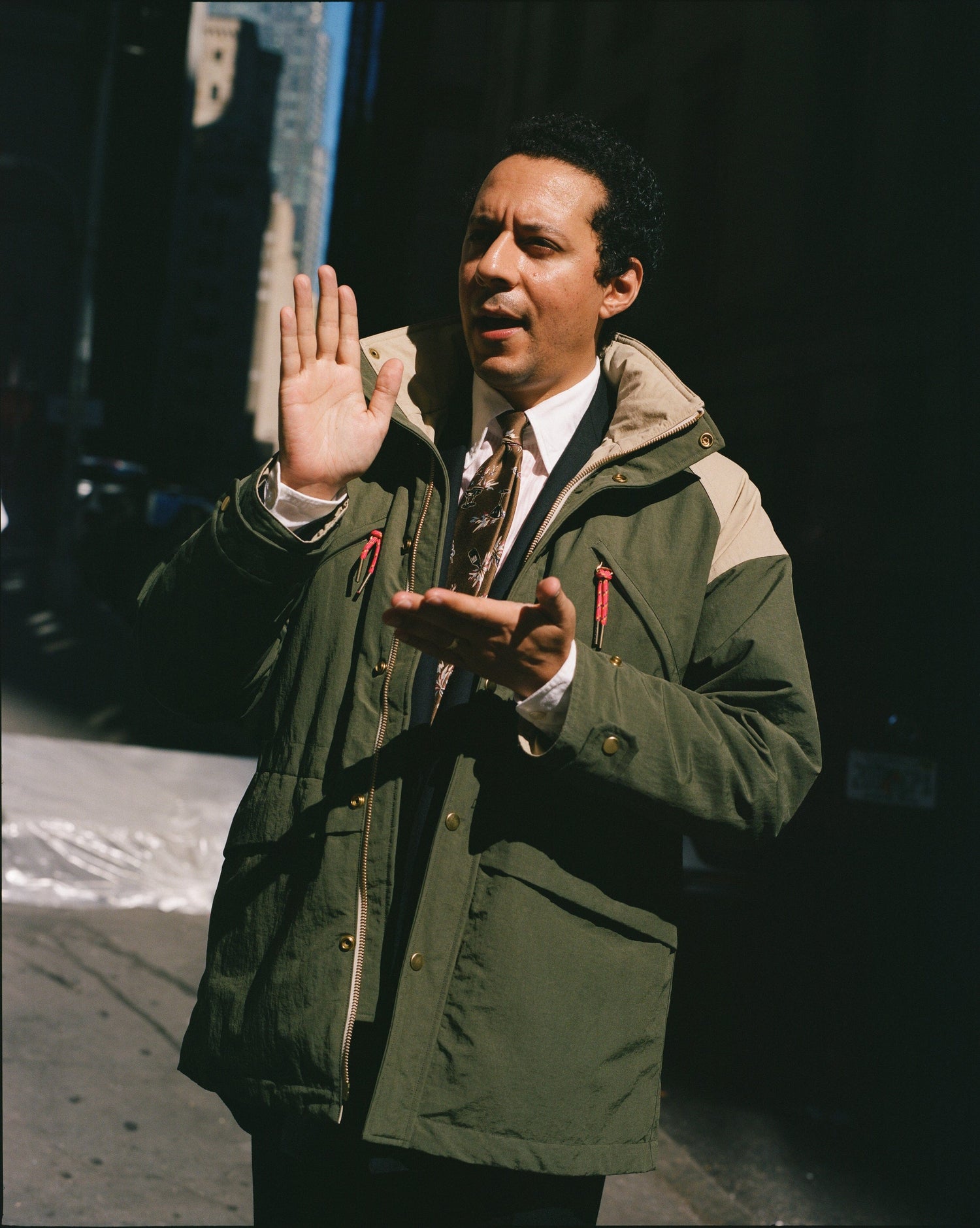 Olive and Ecru Nylon Windbreaker