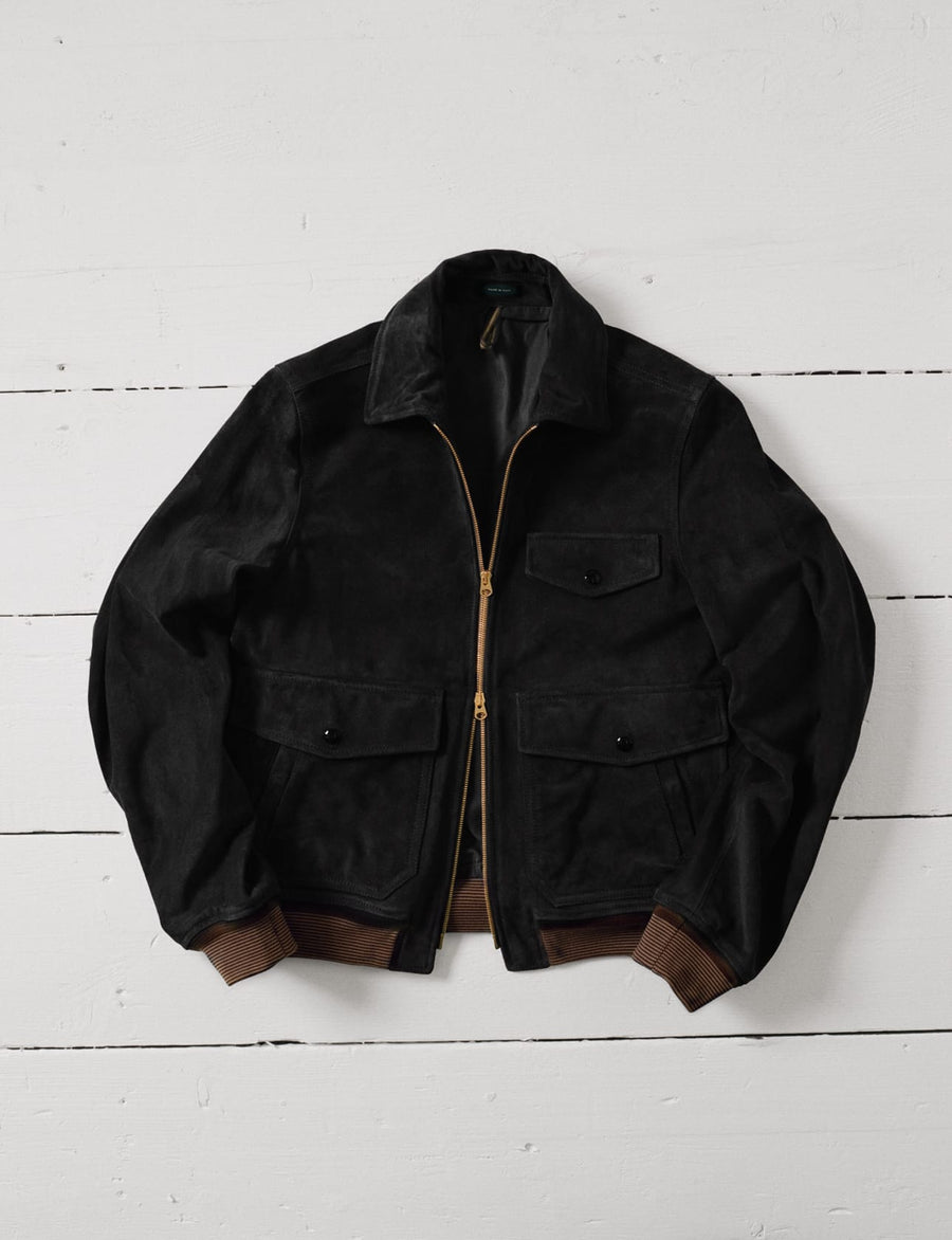 Black Heavyweight Suede A-2 Bomber Jacket
