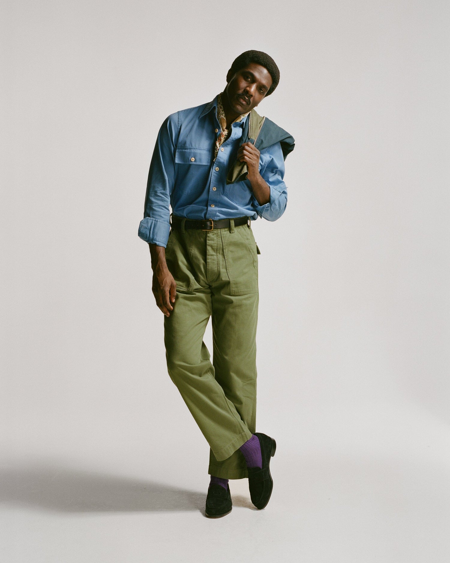 Blue Cotton Long Point Collar Work Shirt