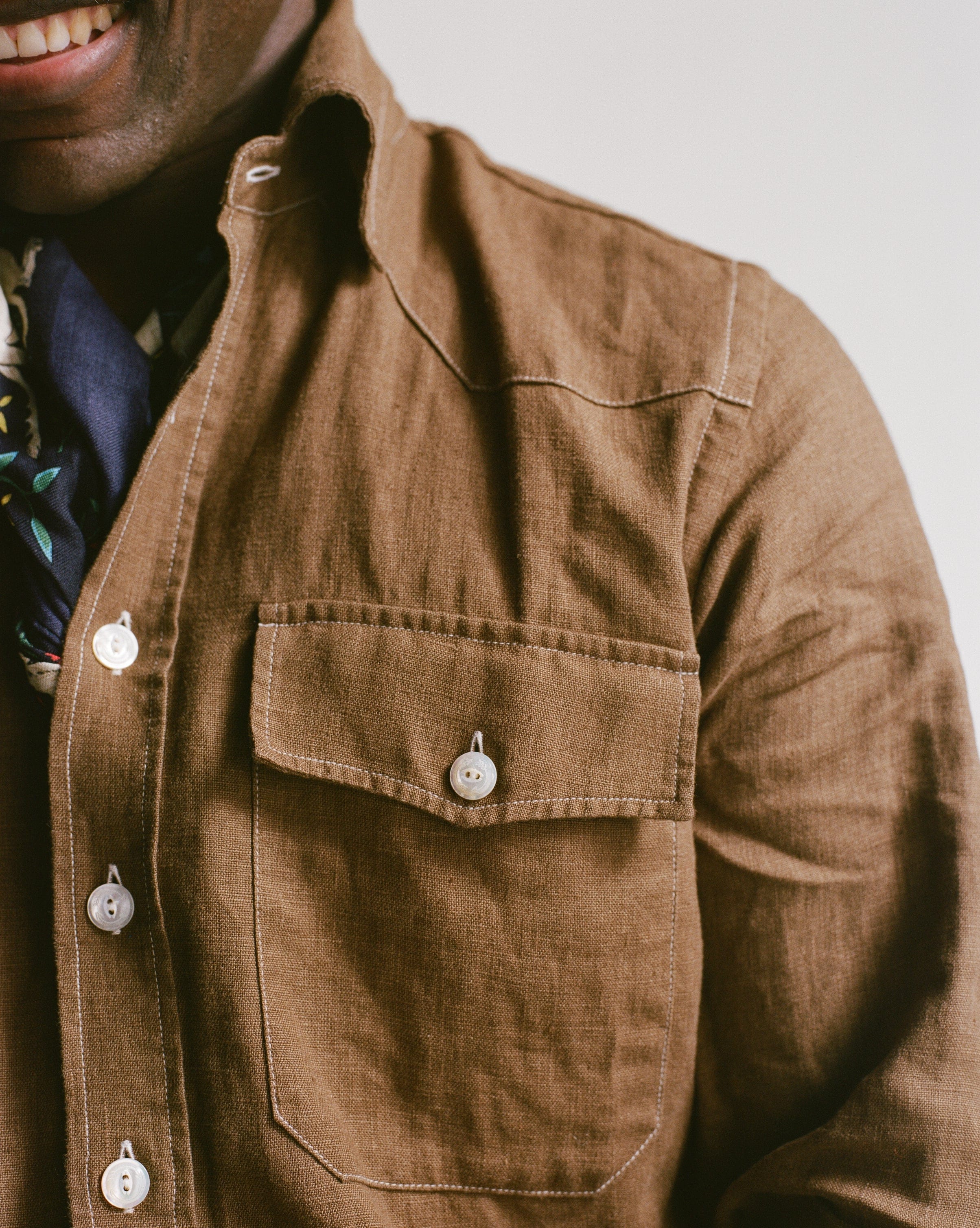 Brown Linen Two-Pocket Western Shirt