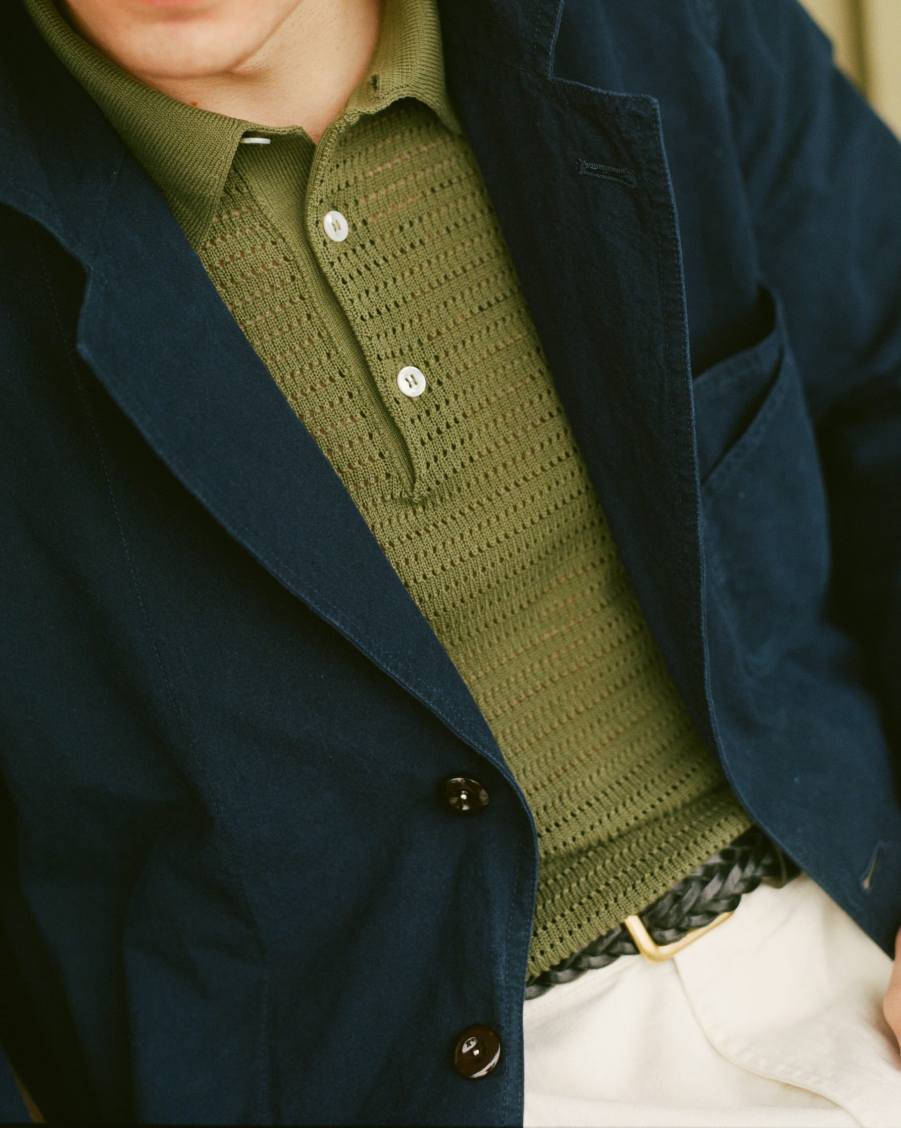 Olive Waffle Knit Cotton Short-Sleeve Polo Shirt – Drakes