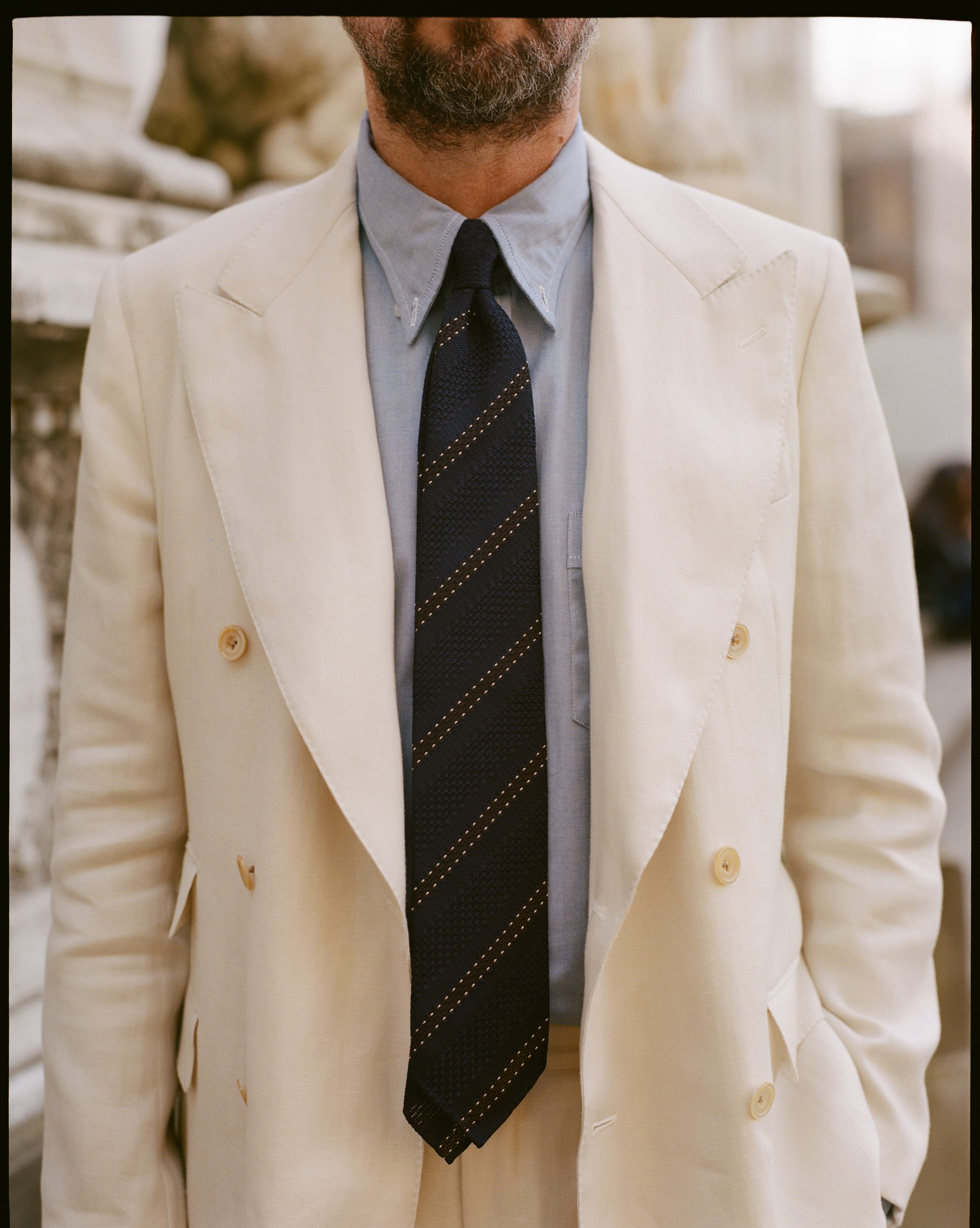 Ecru Ramie-Canapa Double-Breasted Tailored Jacket