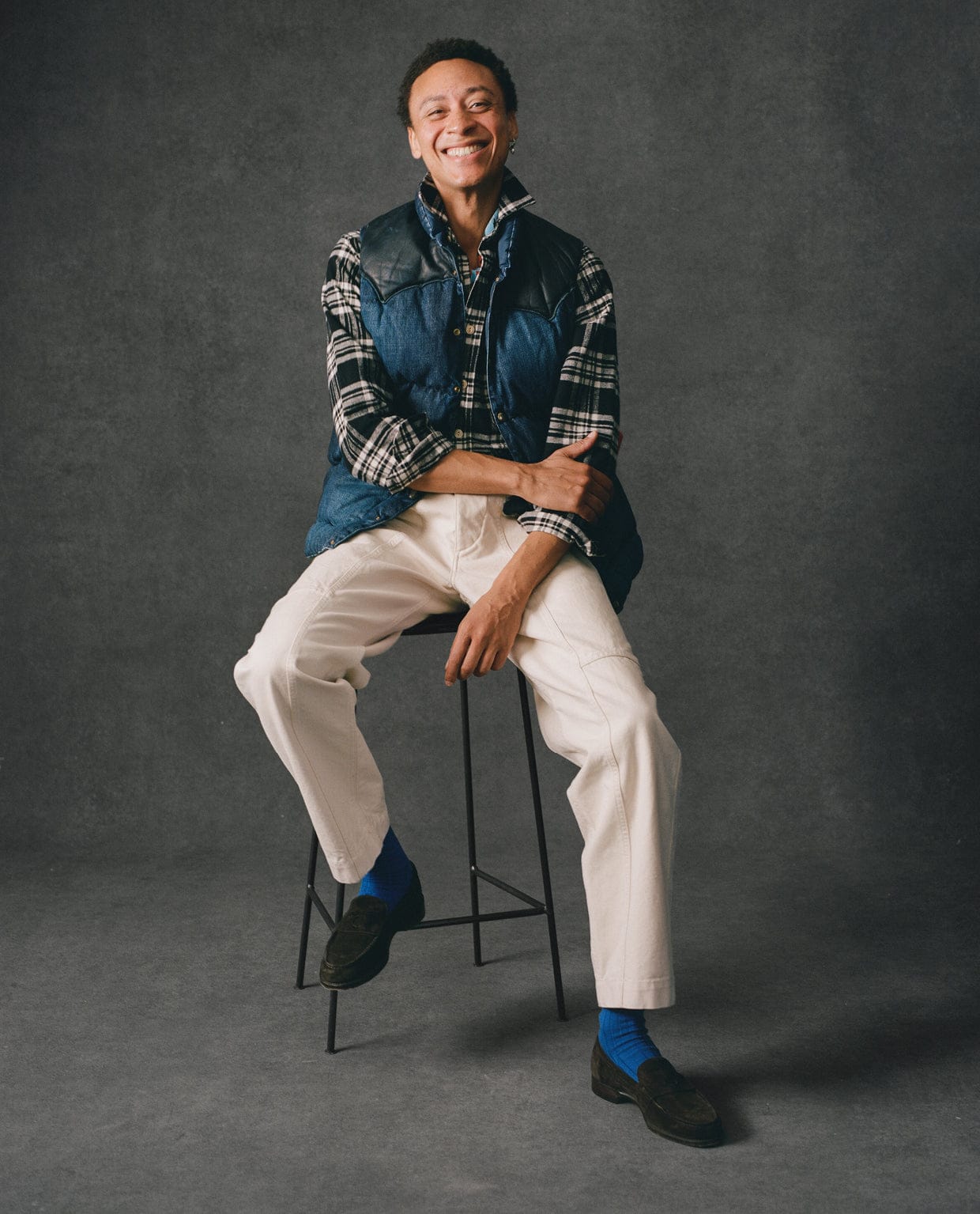 Black Check Cotton Two-Pocket Work Shirt