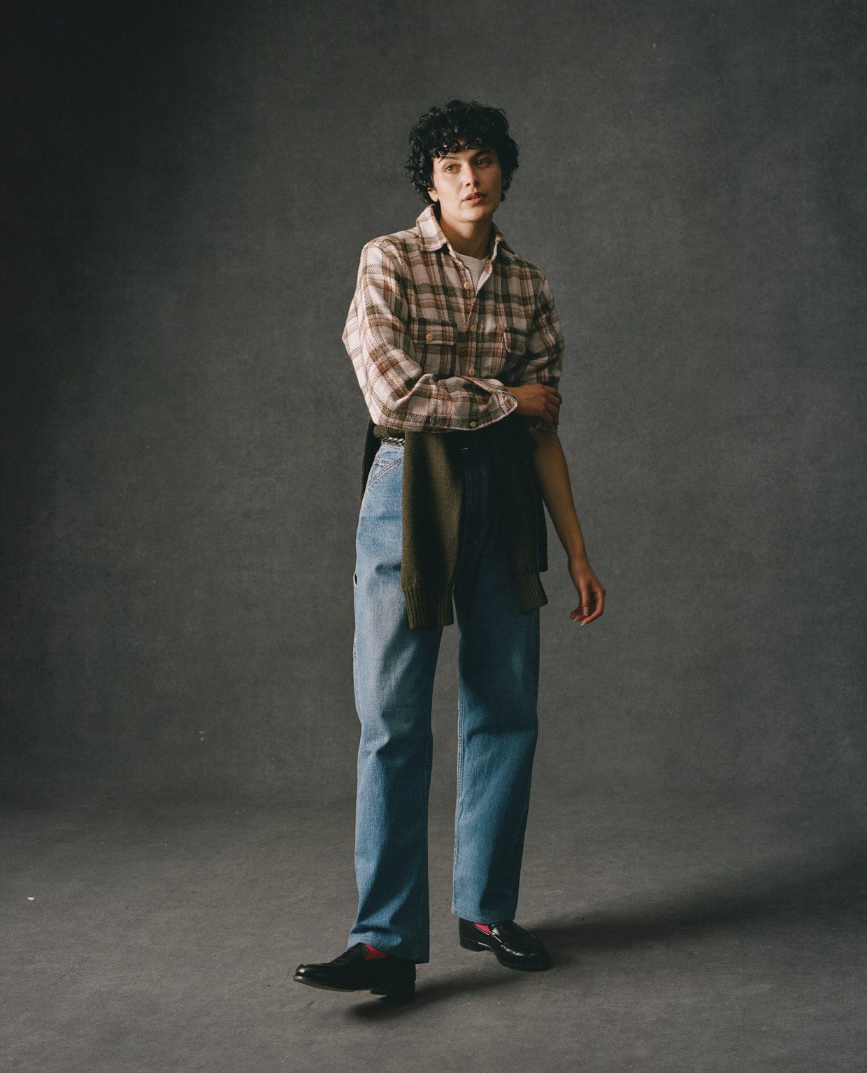 Ecru Check Cotton Two-Pocket Work Shirt