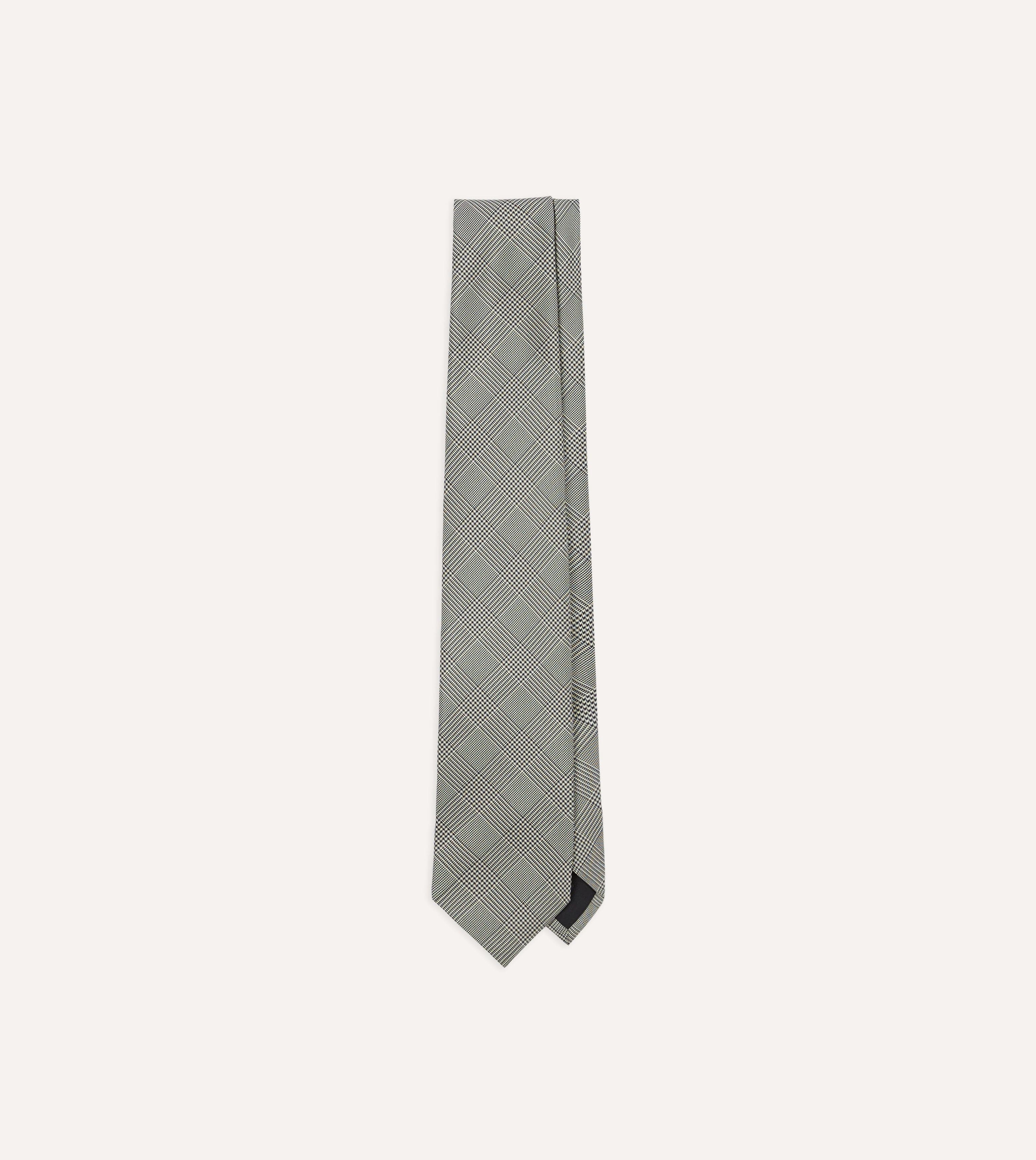 Grey Prince of Wales Check Tipped Silk Tie