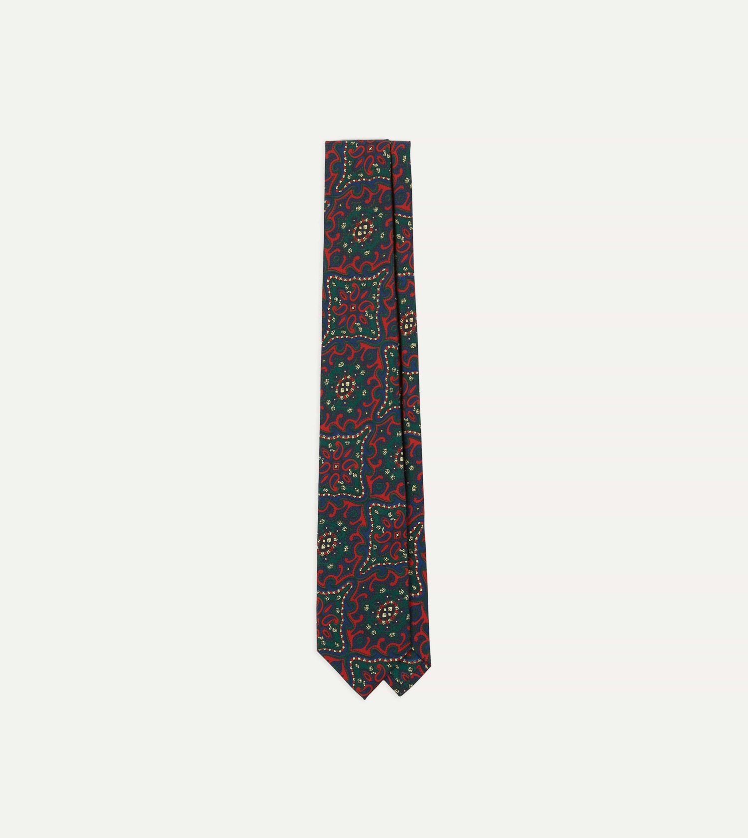 Red and Green Baroque Paisley 36oz Madder Silk Self Tipped Tie