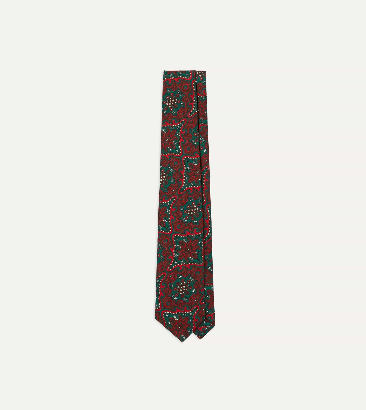 Red and Green Baroque Print Silk Self Tipped Tie