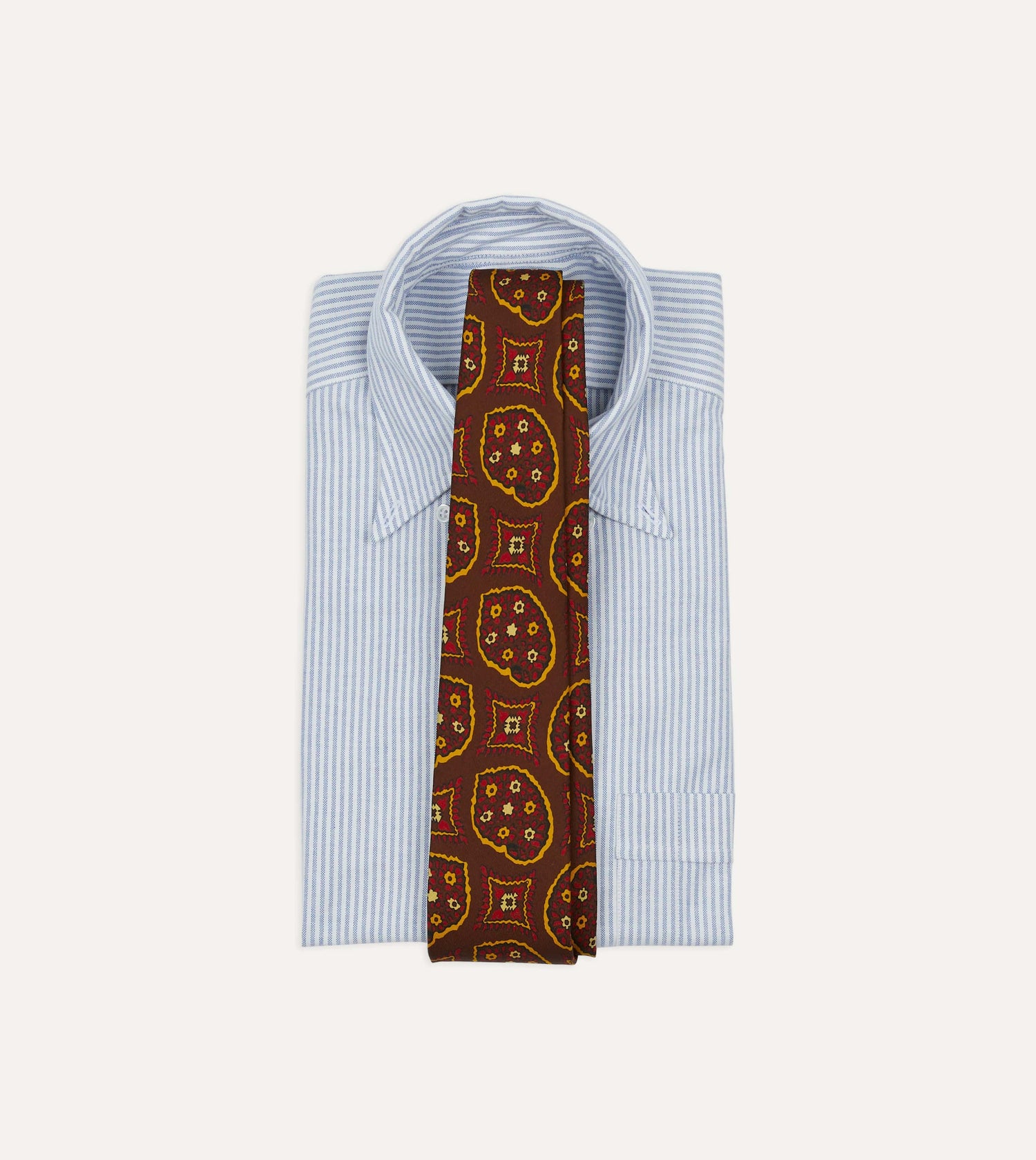 Brown Exploded Paisley Print Silk Self Tipped Tie