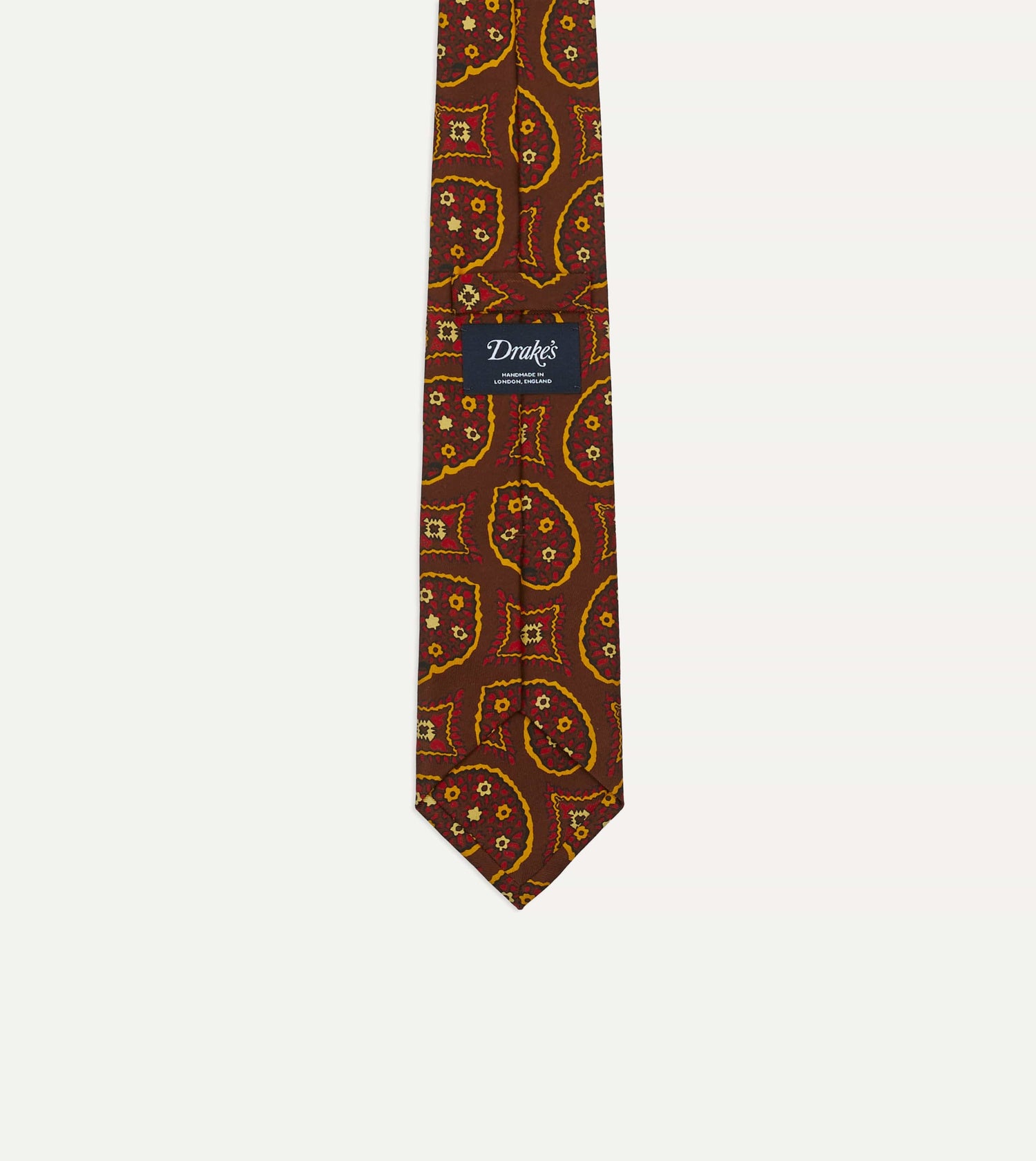 Brown Exploded Paisley Print Silk Self Tipped Tie