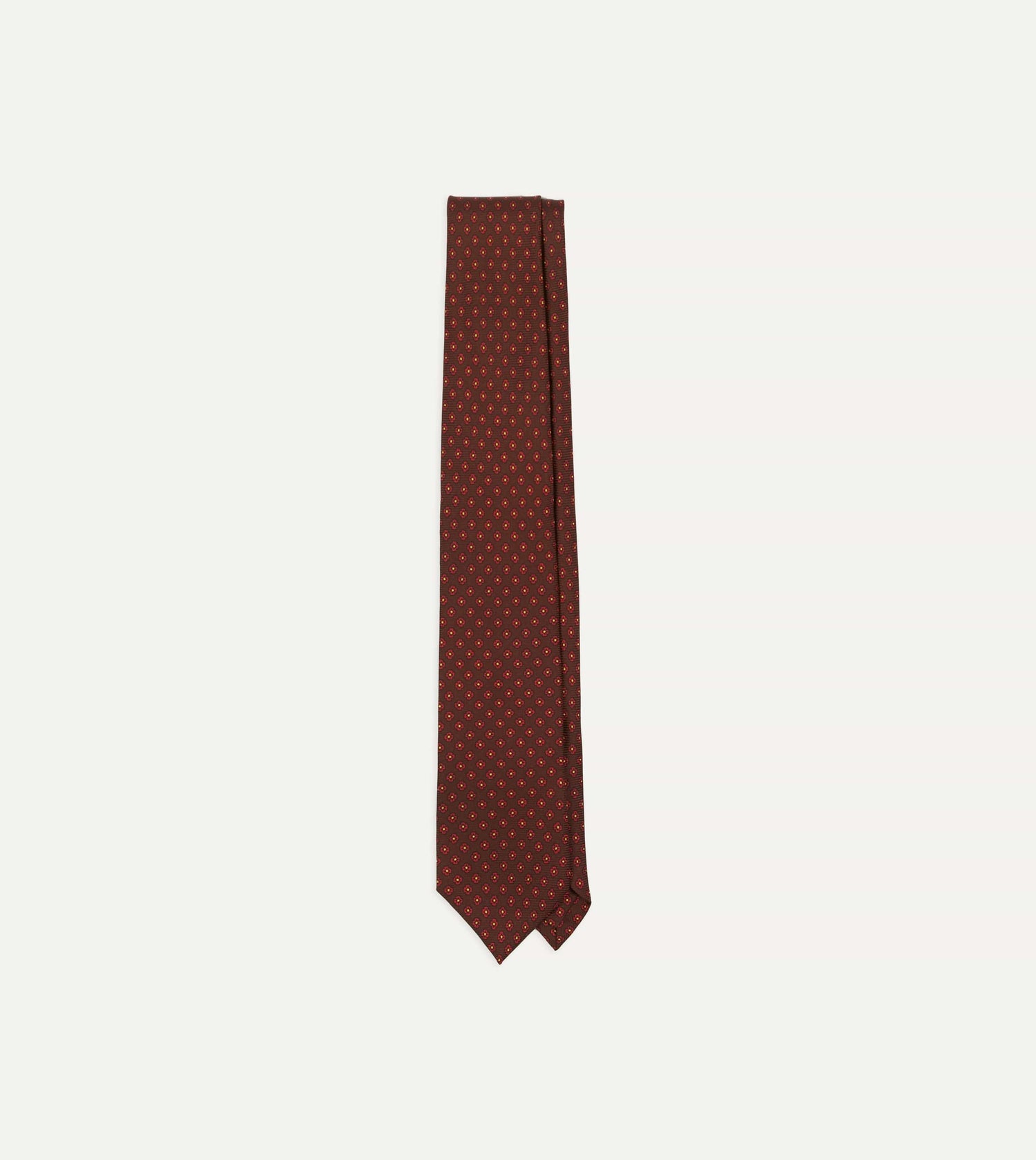 Brown Micro Geometric Print Silk Twill Self Tipped Tie