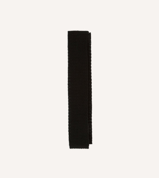 Drake's 黒 ニット ネクタイ 細身 Drake's by A. Levine Black Knitted Silk Tie – Drakes