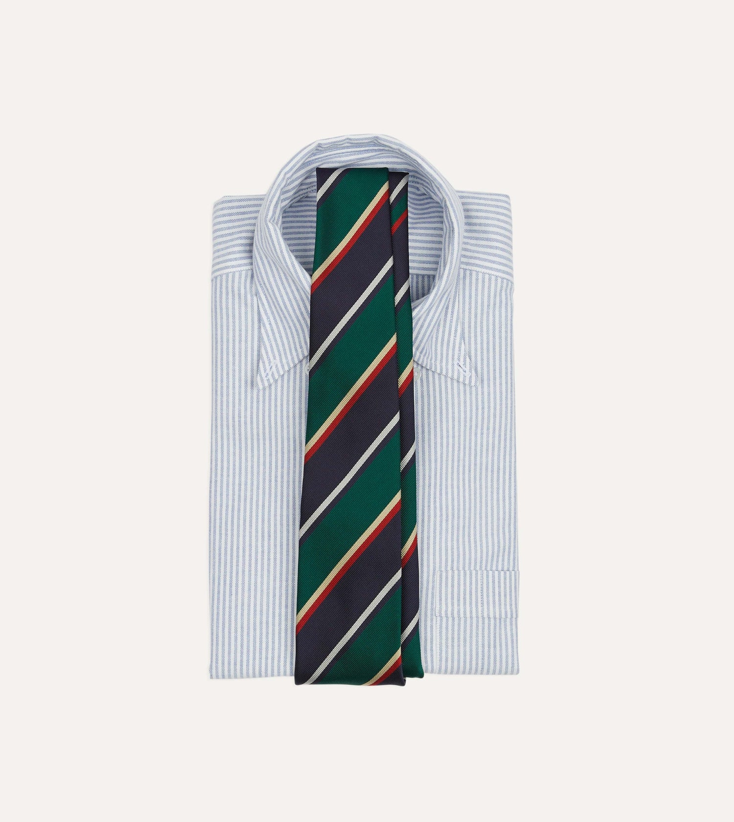 Green, Navy and Red Multi Stripe Silk Tipped Tie