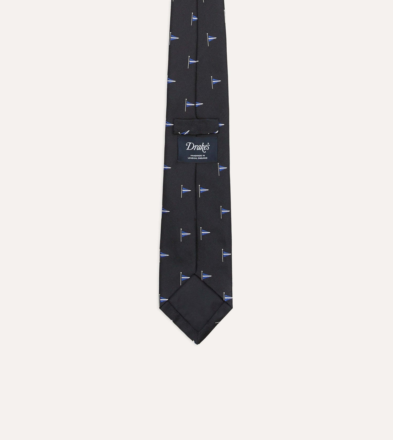 Navy Blue Pennant Motif Silk Tipped Tie