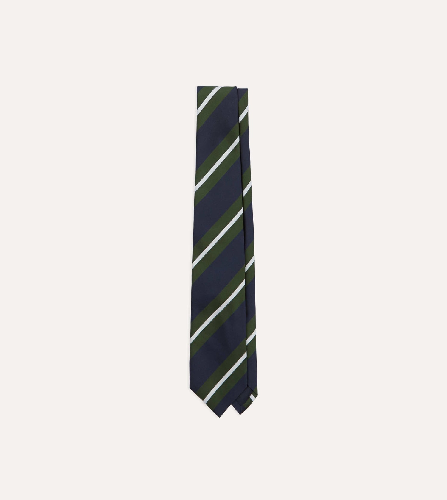 Navy, Green and White Regimental Stripe Mogador Tipped Tie