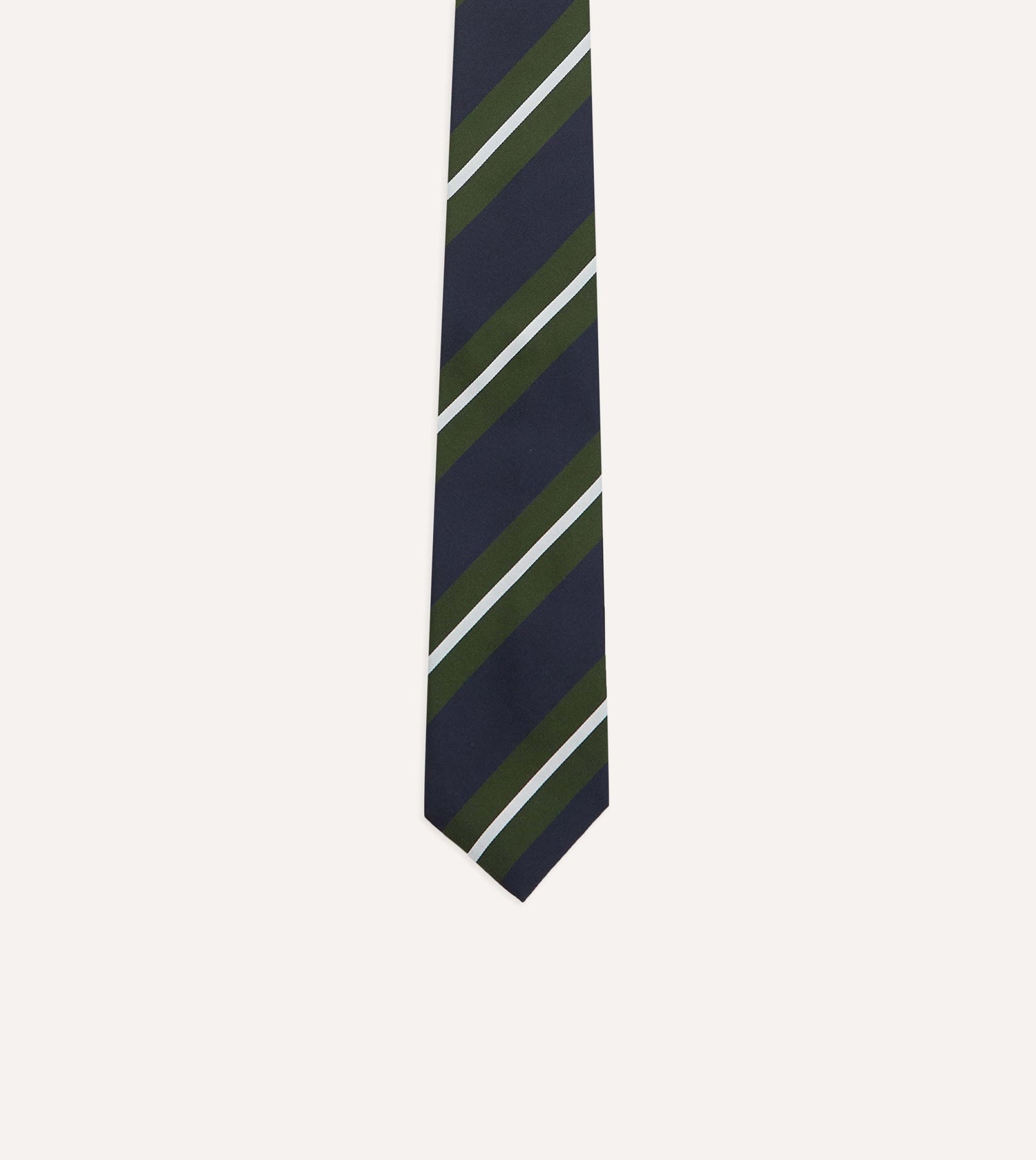 Navy, Green and White Regimental Stripe Mogador Tipped Tie