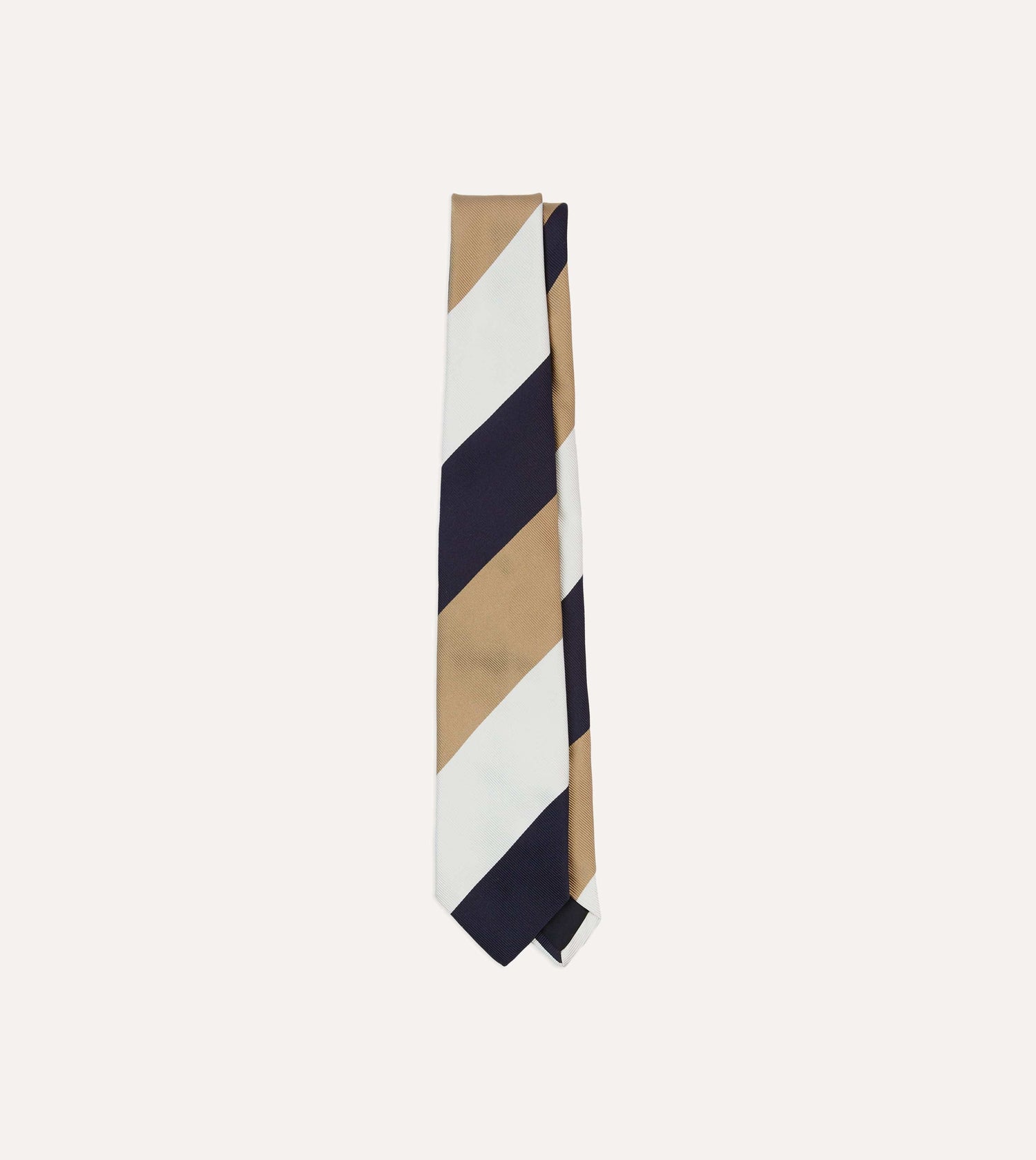 White, Navy and Brown Wide Stripe Repp Silk Tipped Tie