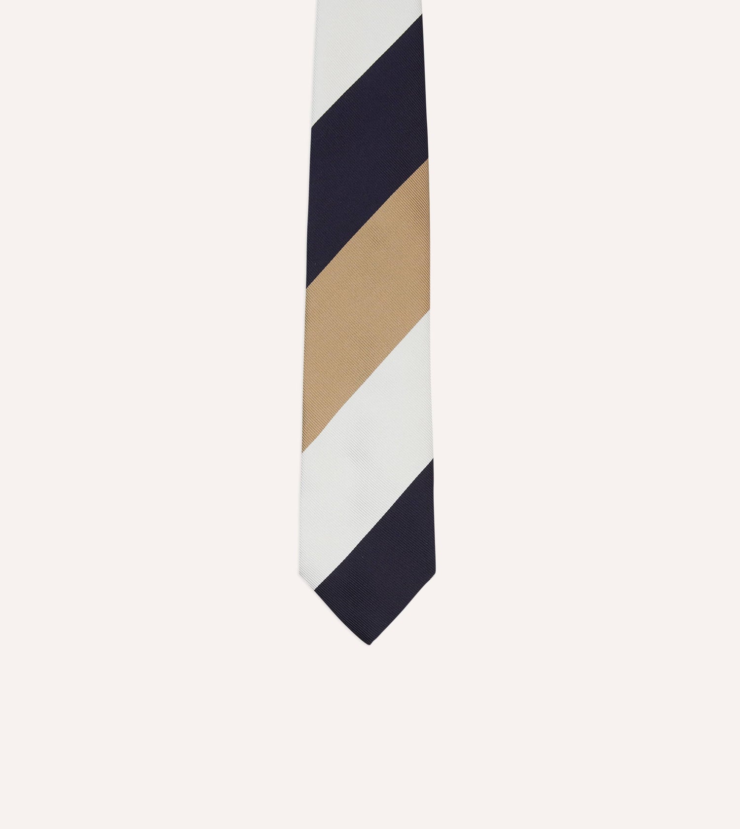 White, Navy and Brown Wide Stripe Repp Silk Tipped Tie