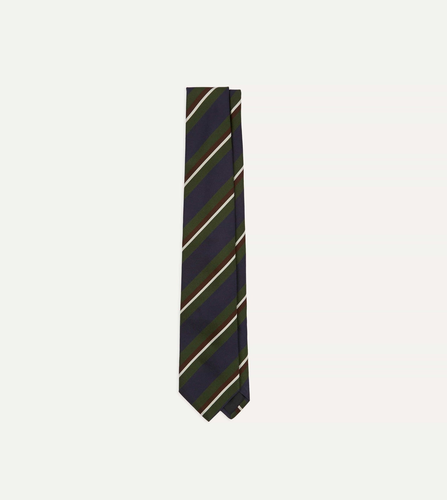 Green and Navy Stripe Silk Mogador Tipped Tie