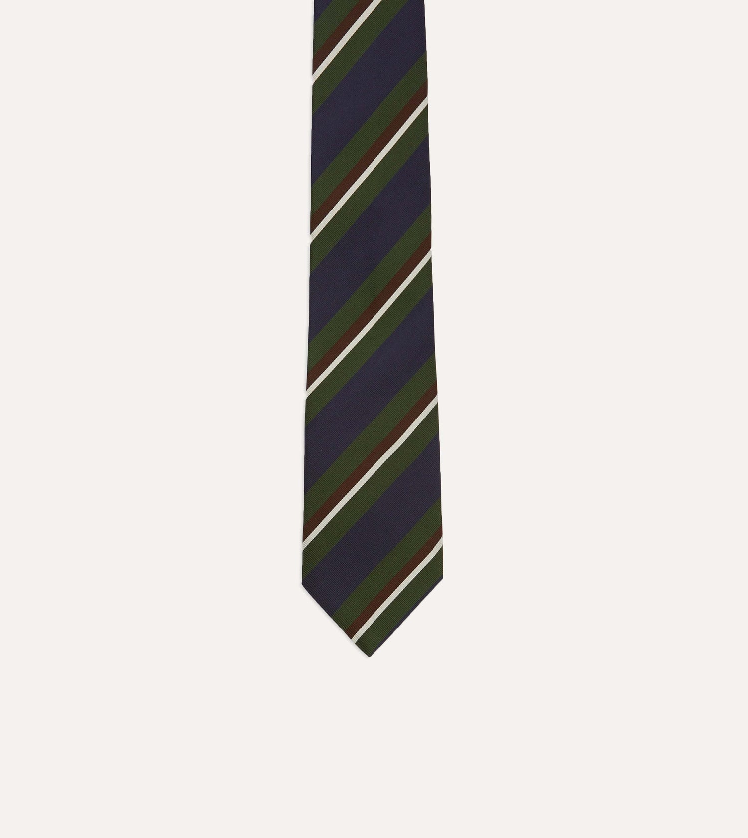 Green and Navy Stripe Silk Mogador Tipped Tie