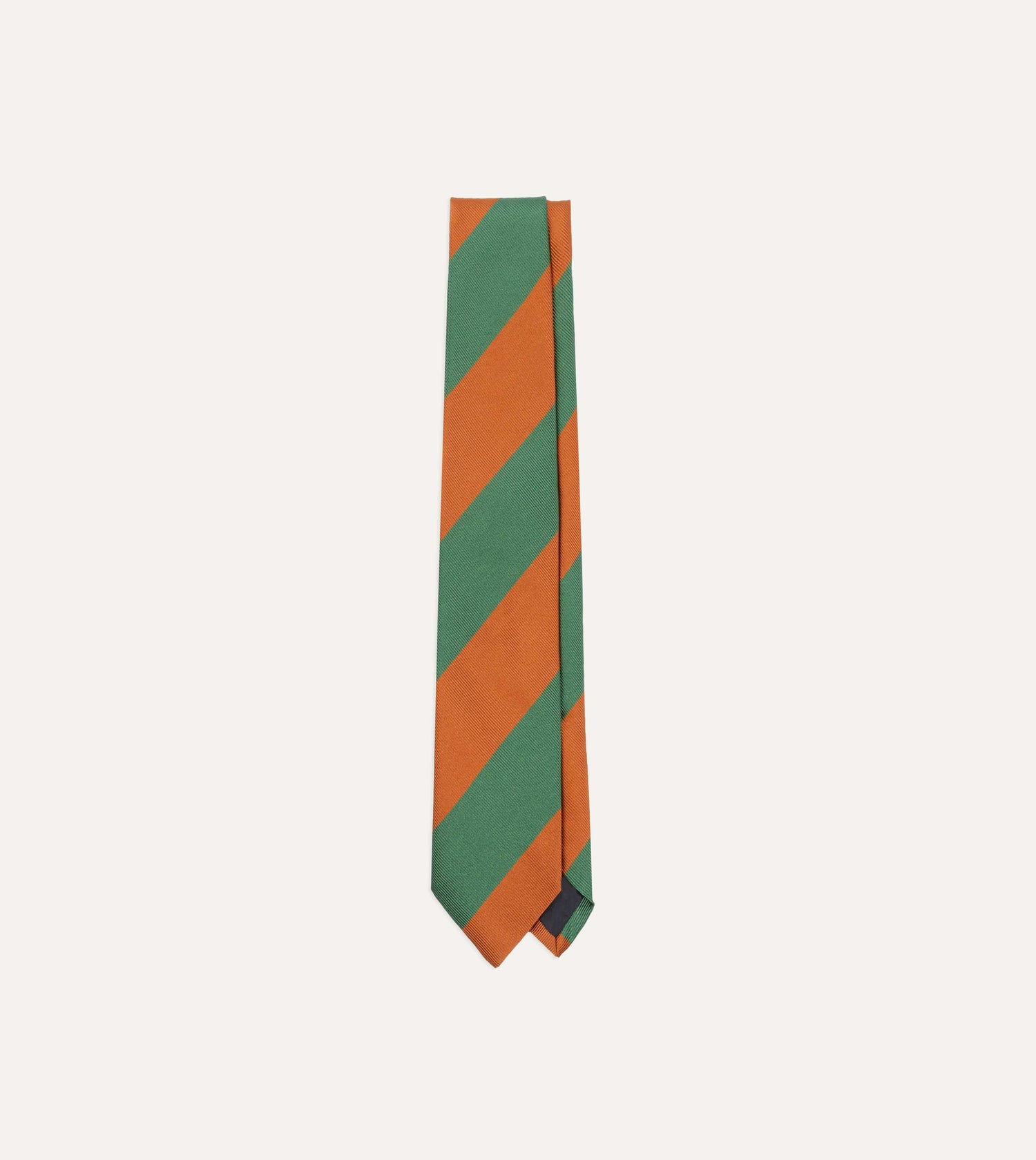 Orange and Green Wide Stripe Repp Silk Tipped Tie