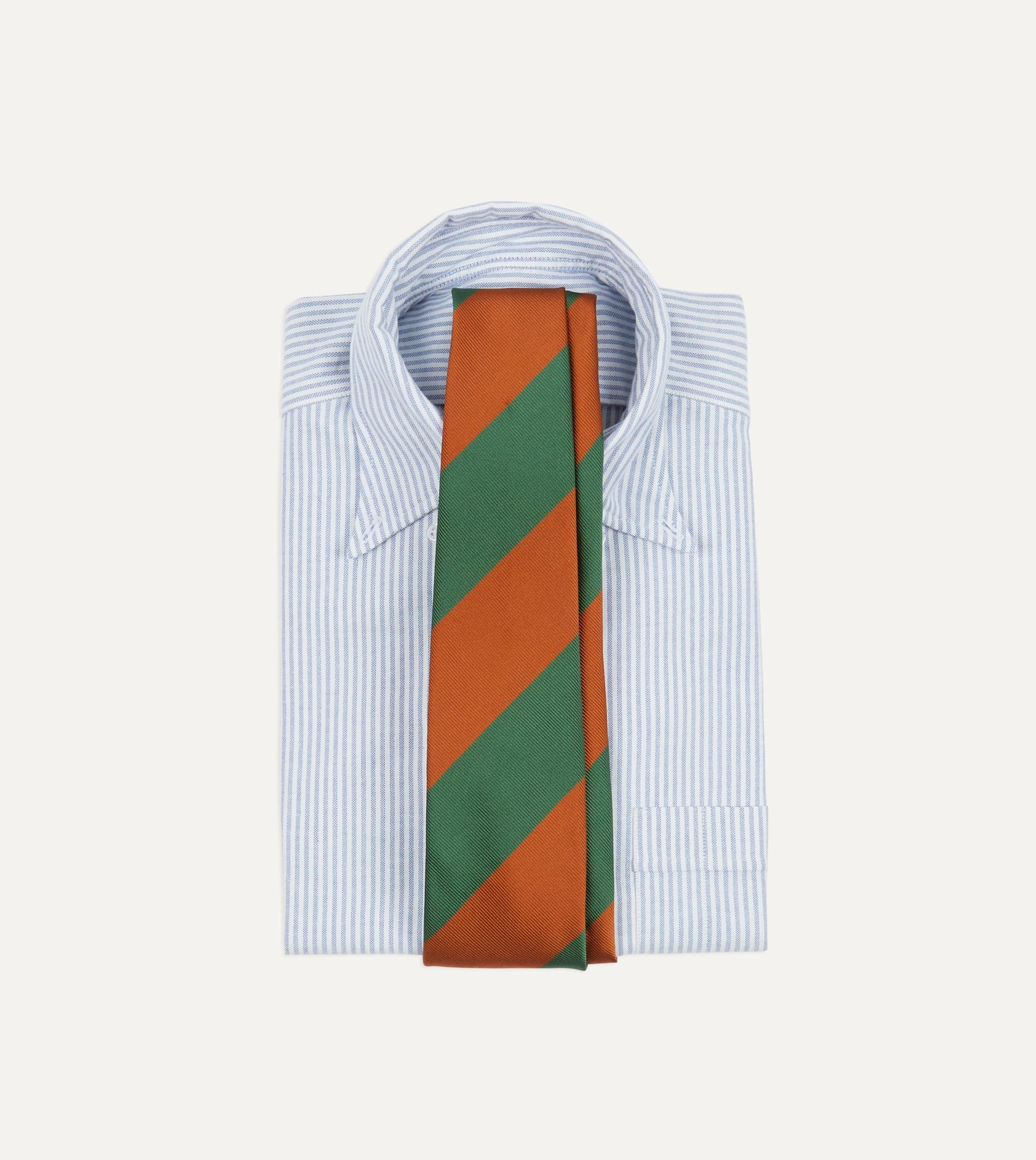 Orange and Green Wide Stripe Repp Silk Tipped Tie