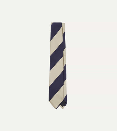 Wide Striped Silk Tie in Navy and White