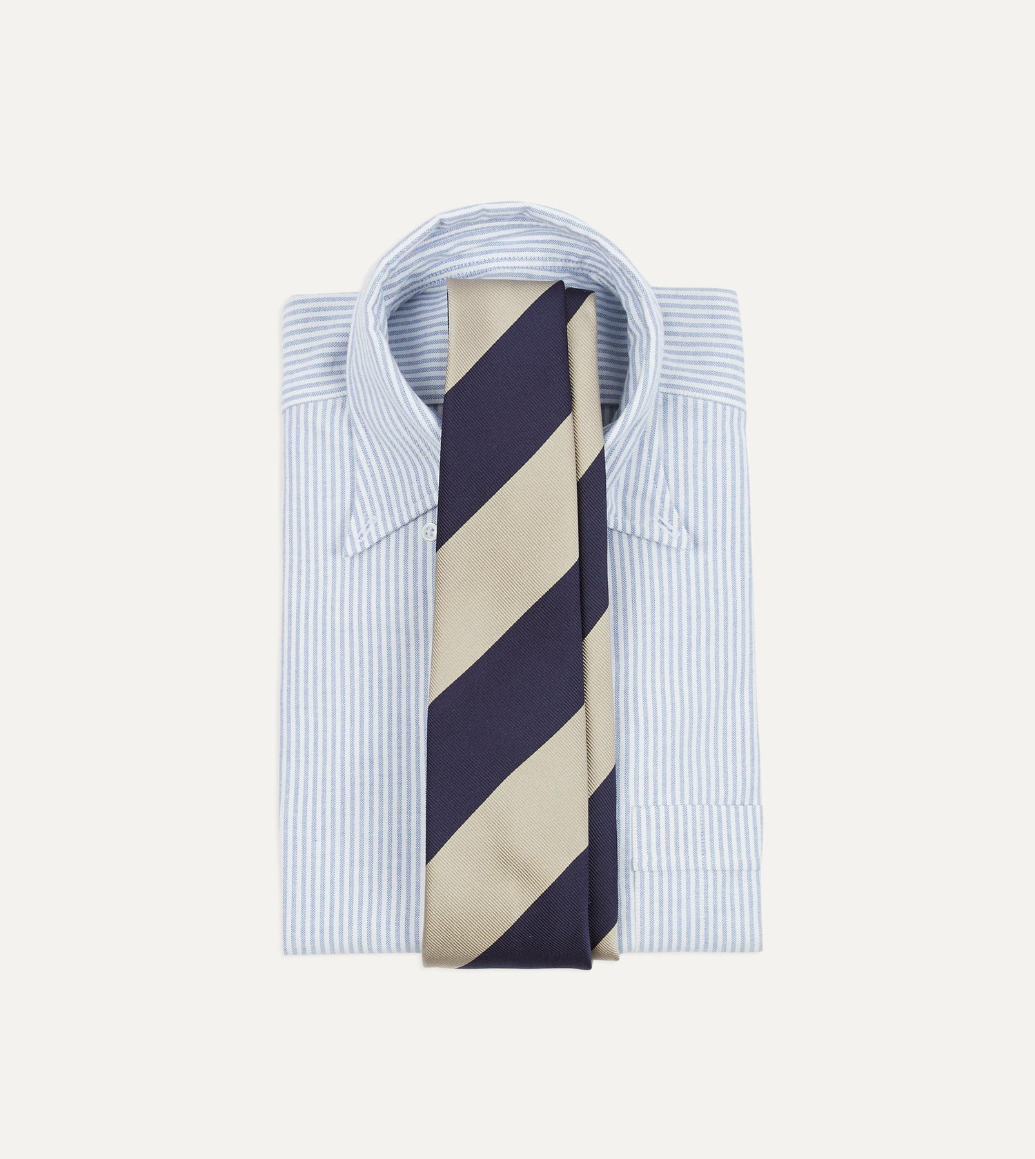 Navy and Ecru Wide Stripe Repp Silk Tipped Tie