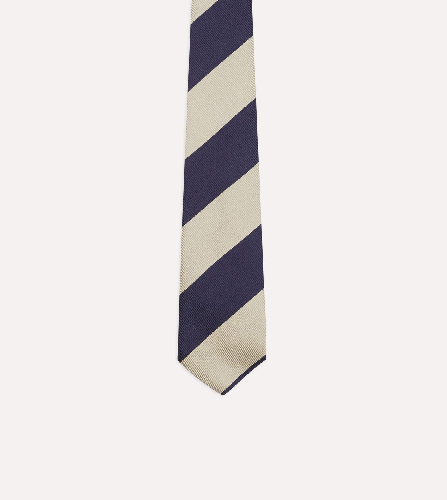 Navy and Ecru Wide Stripe Repp Silk Tipped Tie