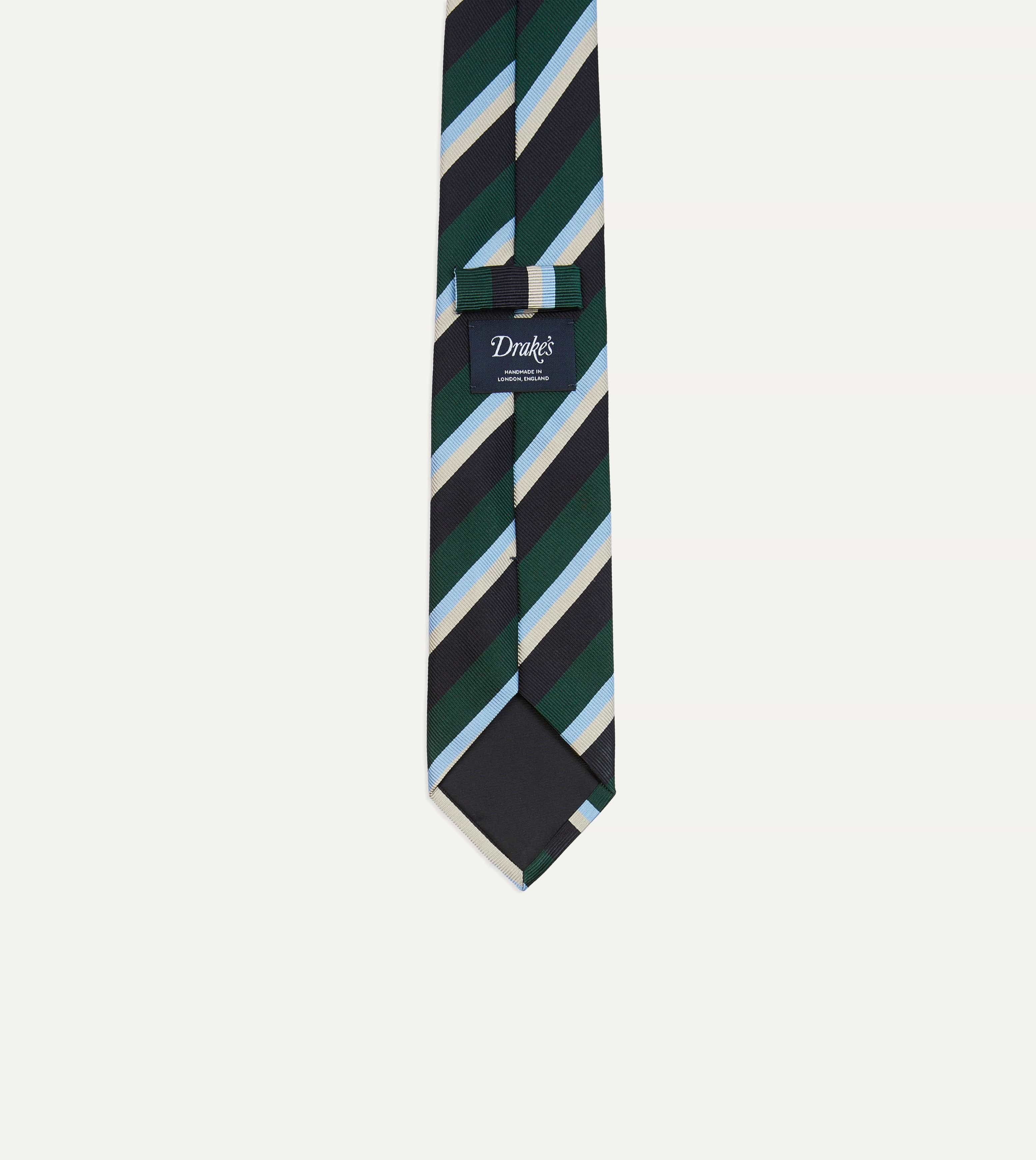 Green, Blue and White Multi Stripe Mogador Silk Tipped Tie