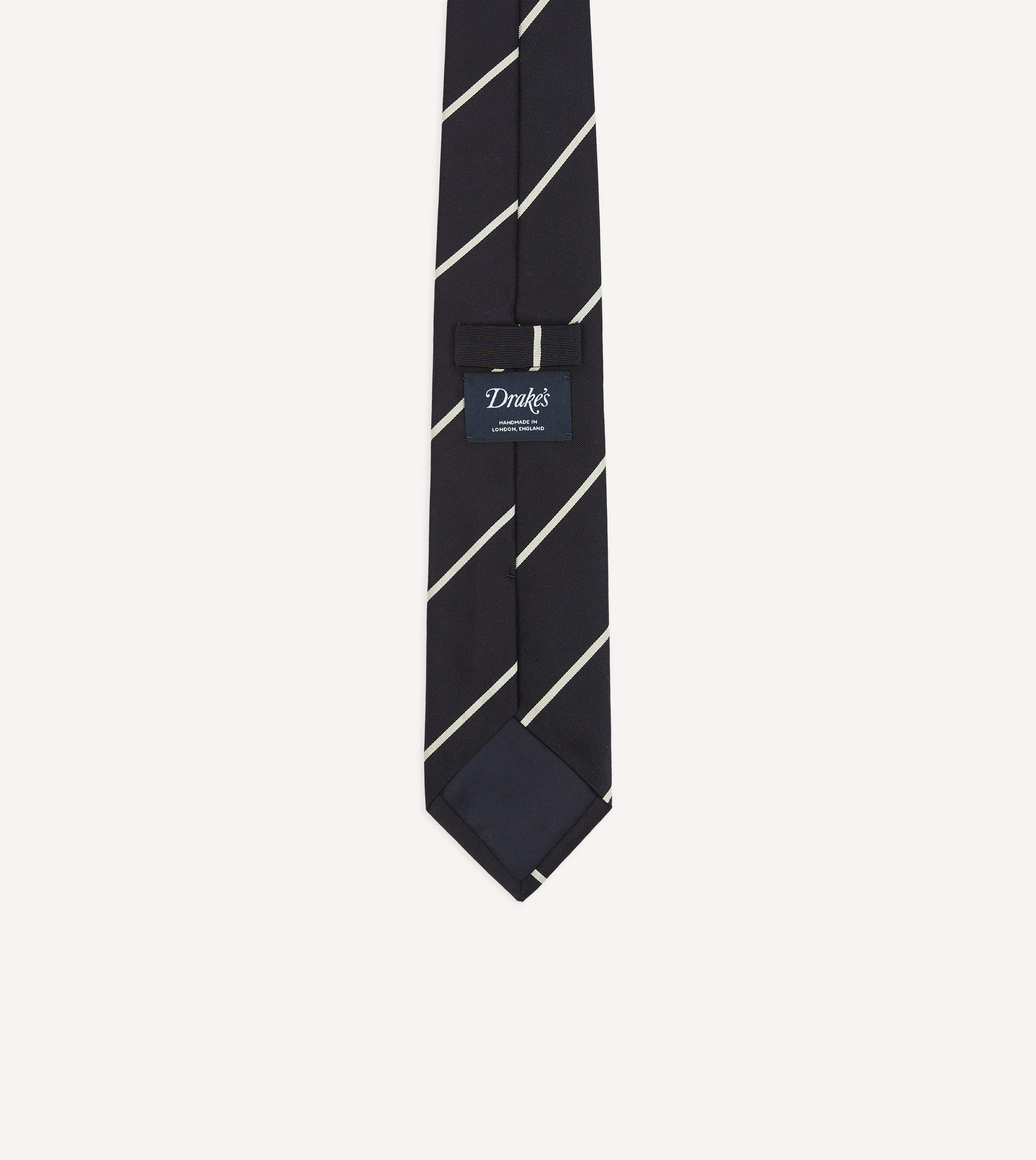 Navy and White Stripe Repp Silk Tipped Tie