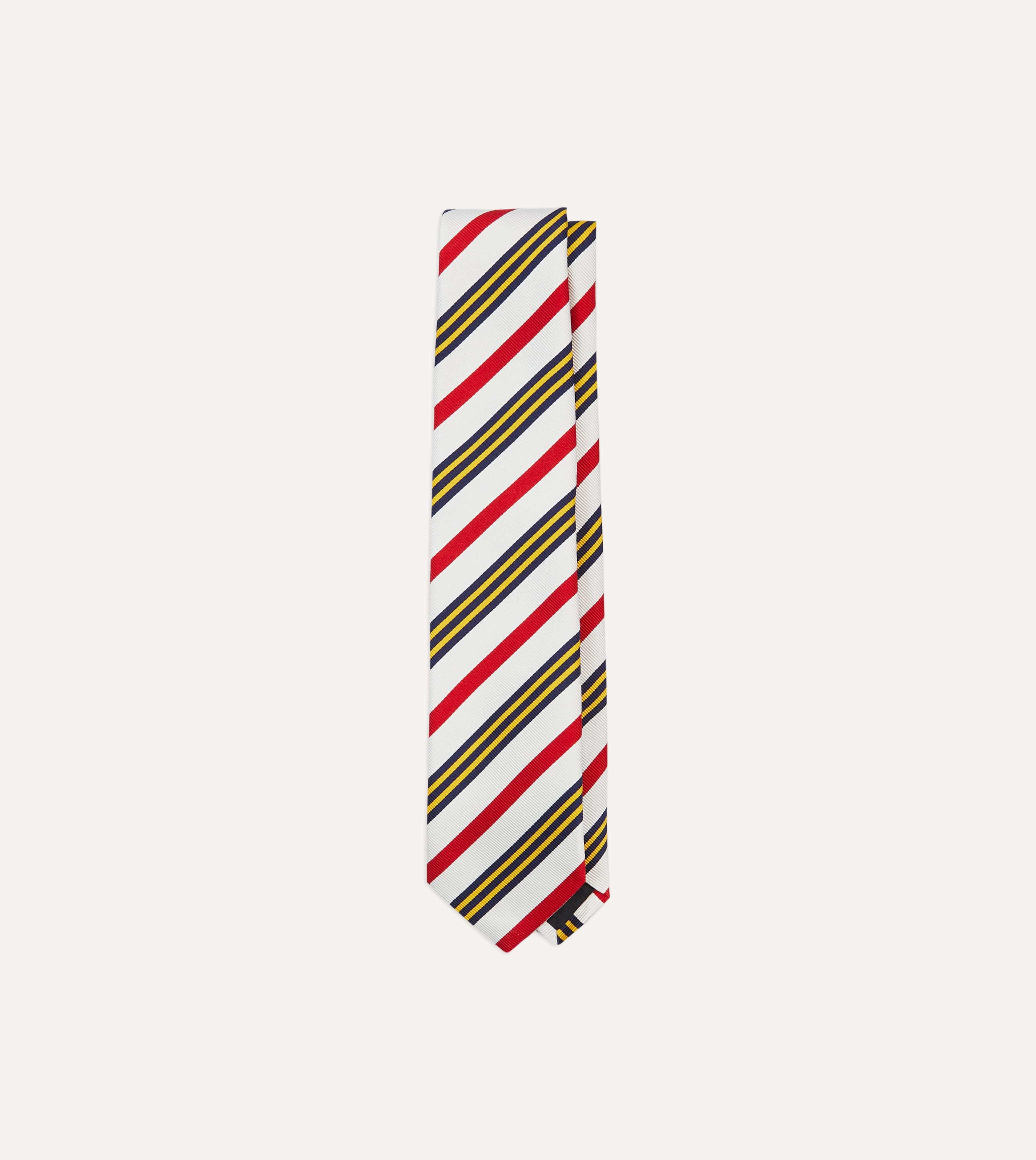 White, Navy, Yellow and Red Multi Stripe Repp Silk Tipped Tie