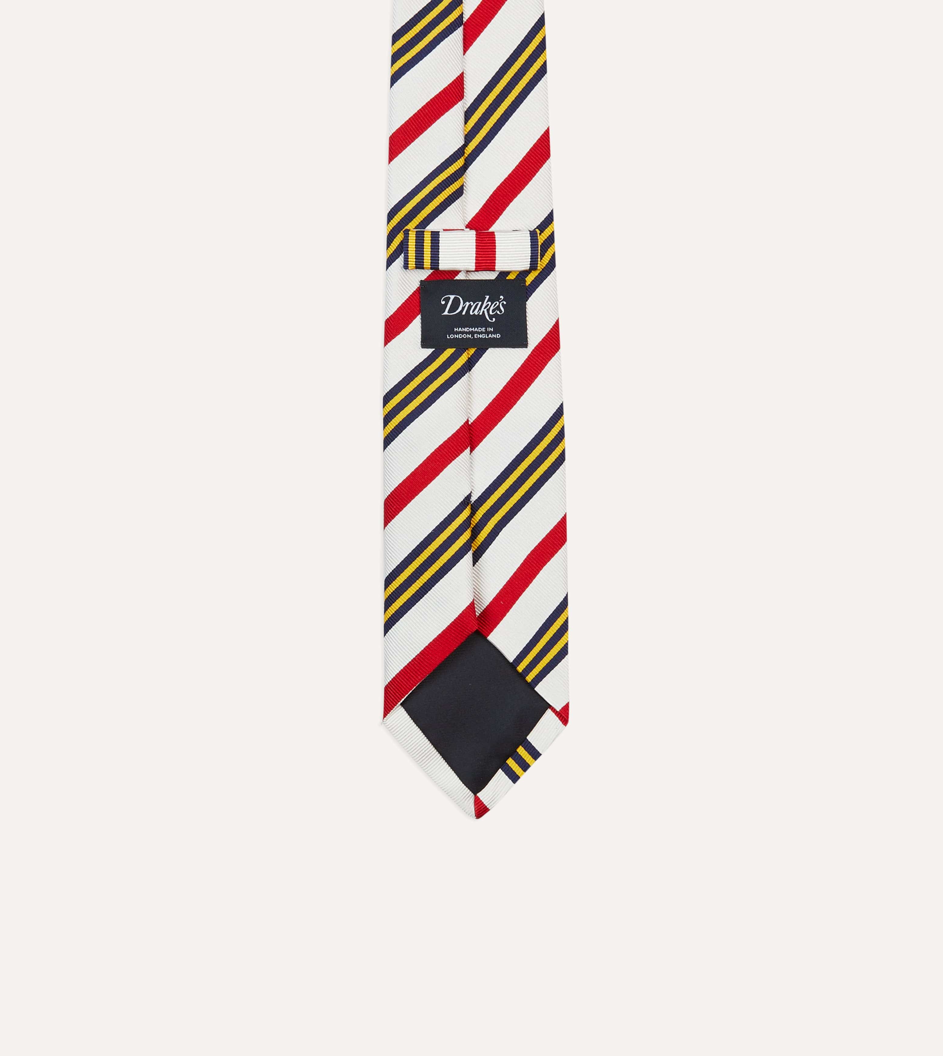 White, Navy, Yellow and Red Multi Stripe Repp Silk Tipped Tie