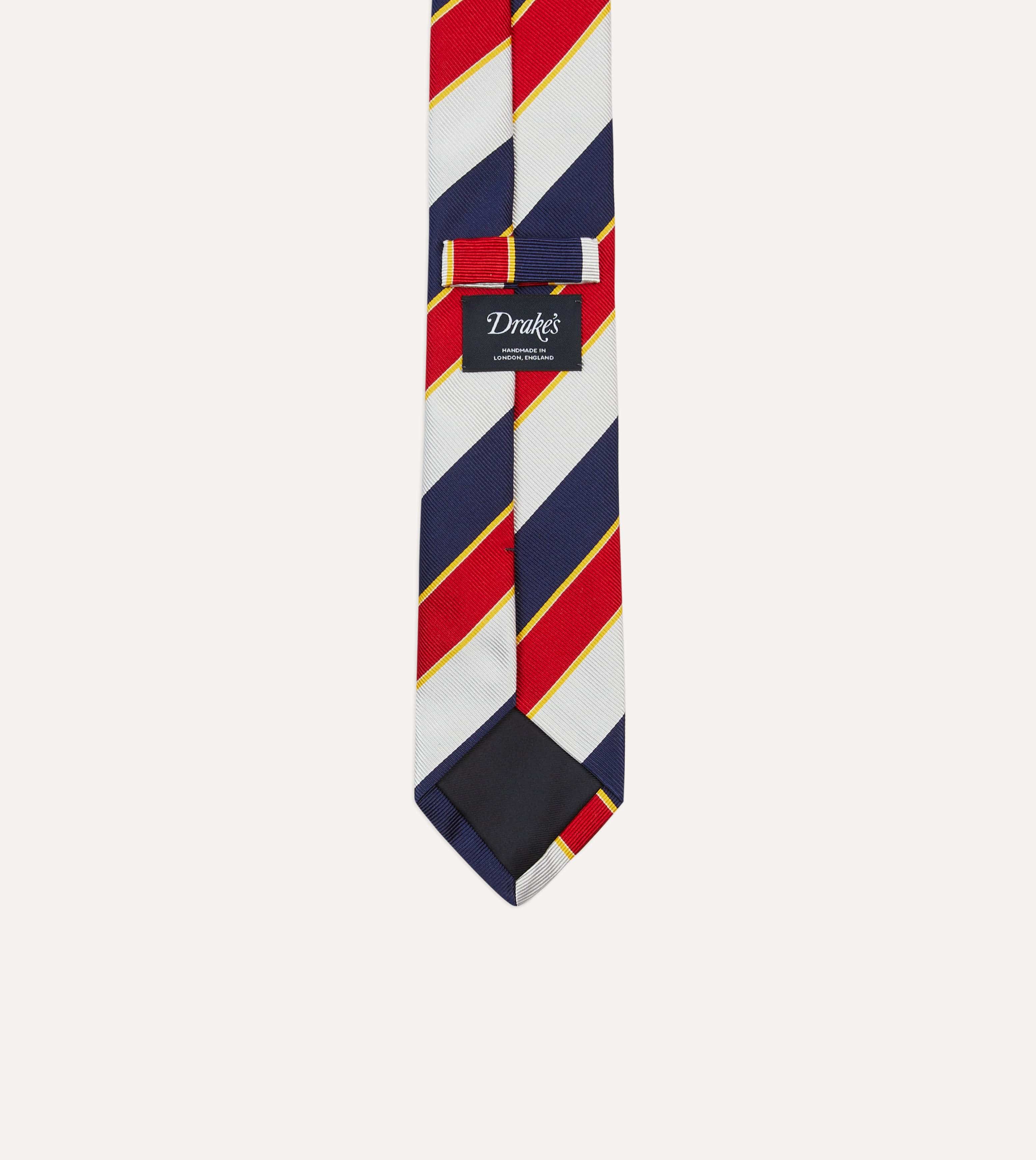 Navy, Red and White Block Stripe Repp Silk Tipped Tie