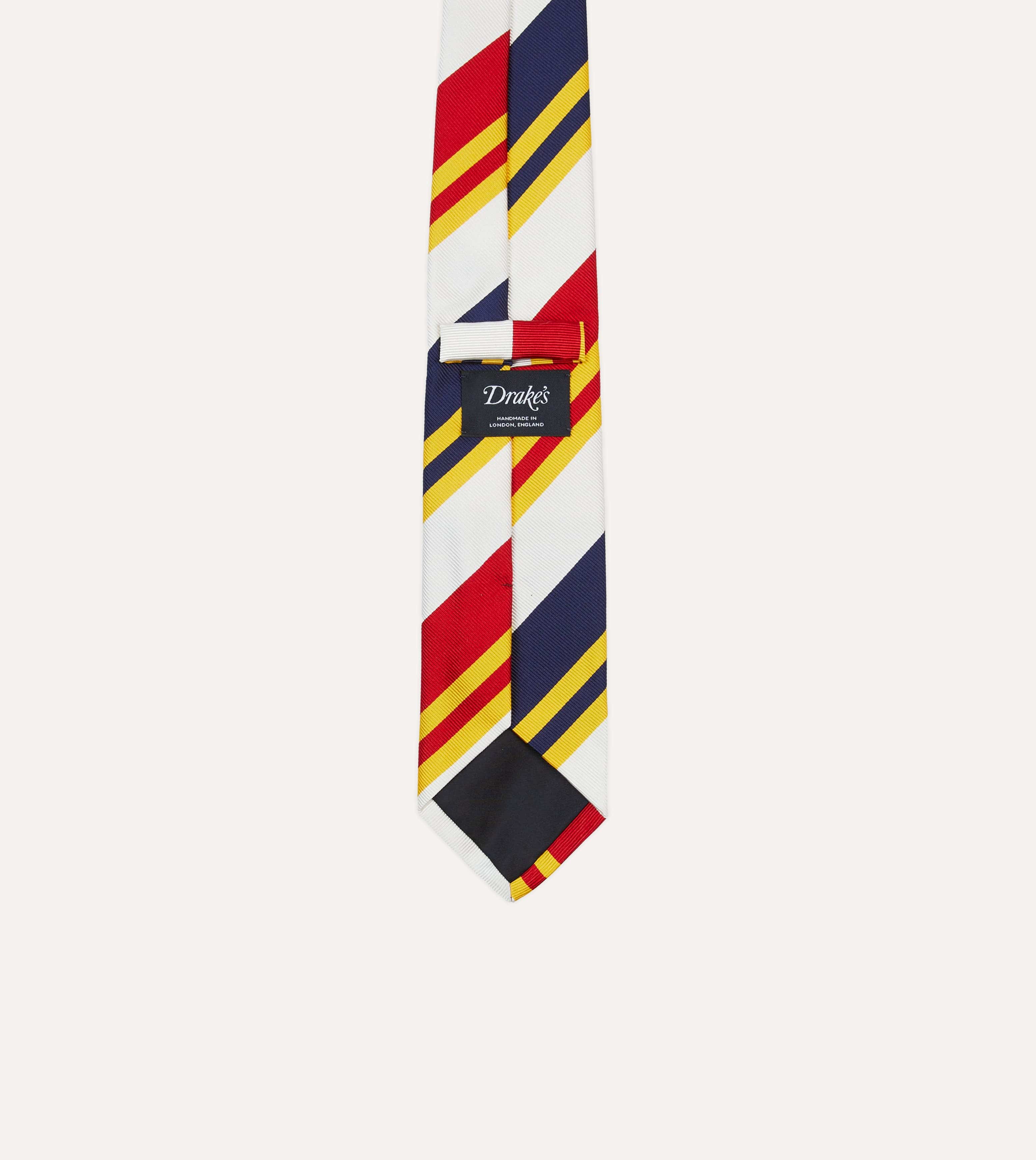 White, Navy, Yellow and Red Wide Stripe Repp Silk Tipped Tie