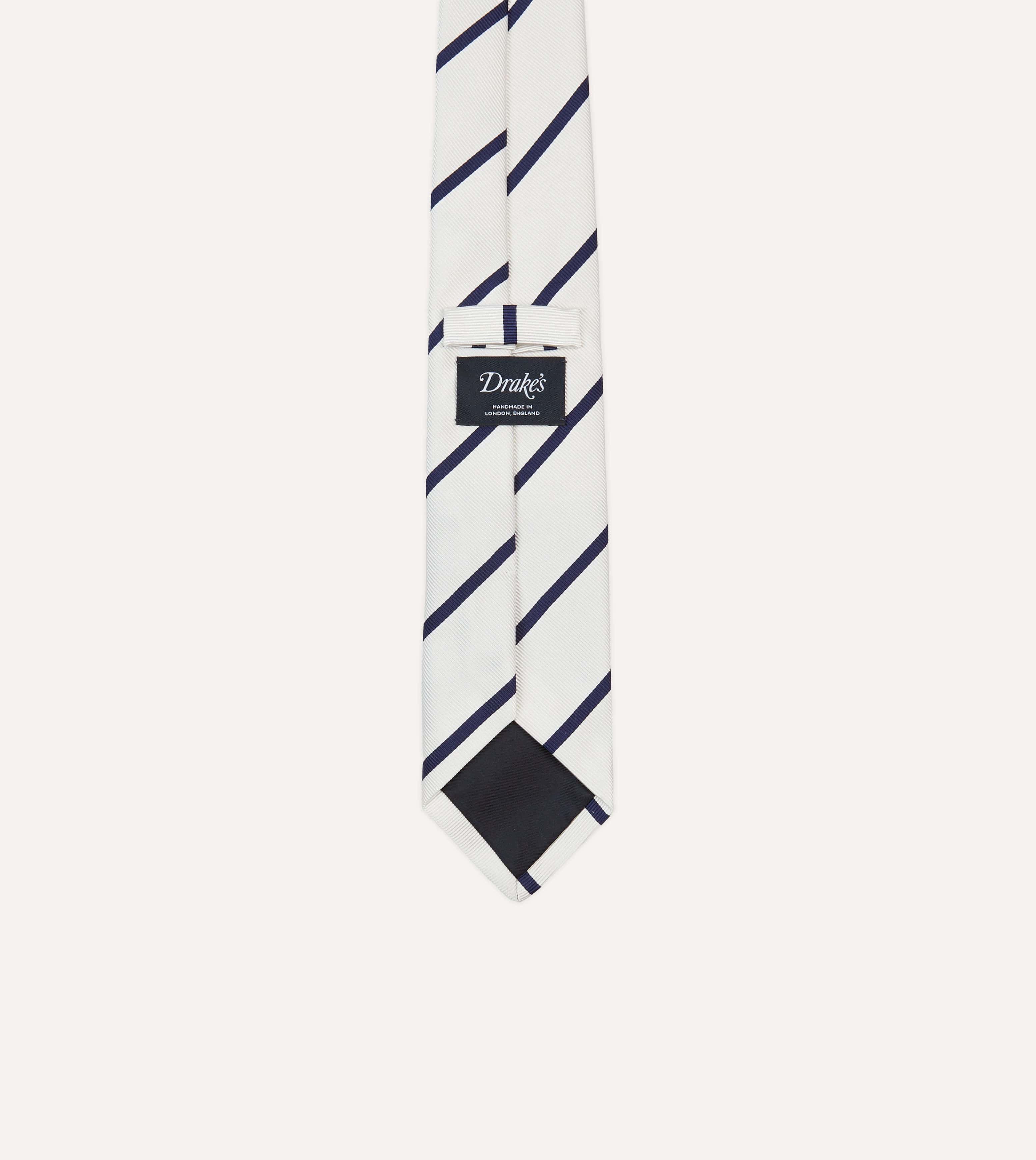 White and Navy Bar Stripe Repp Silk Tipped Tie