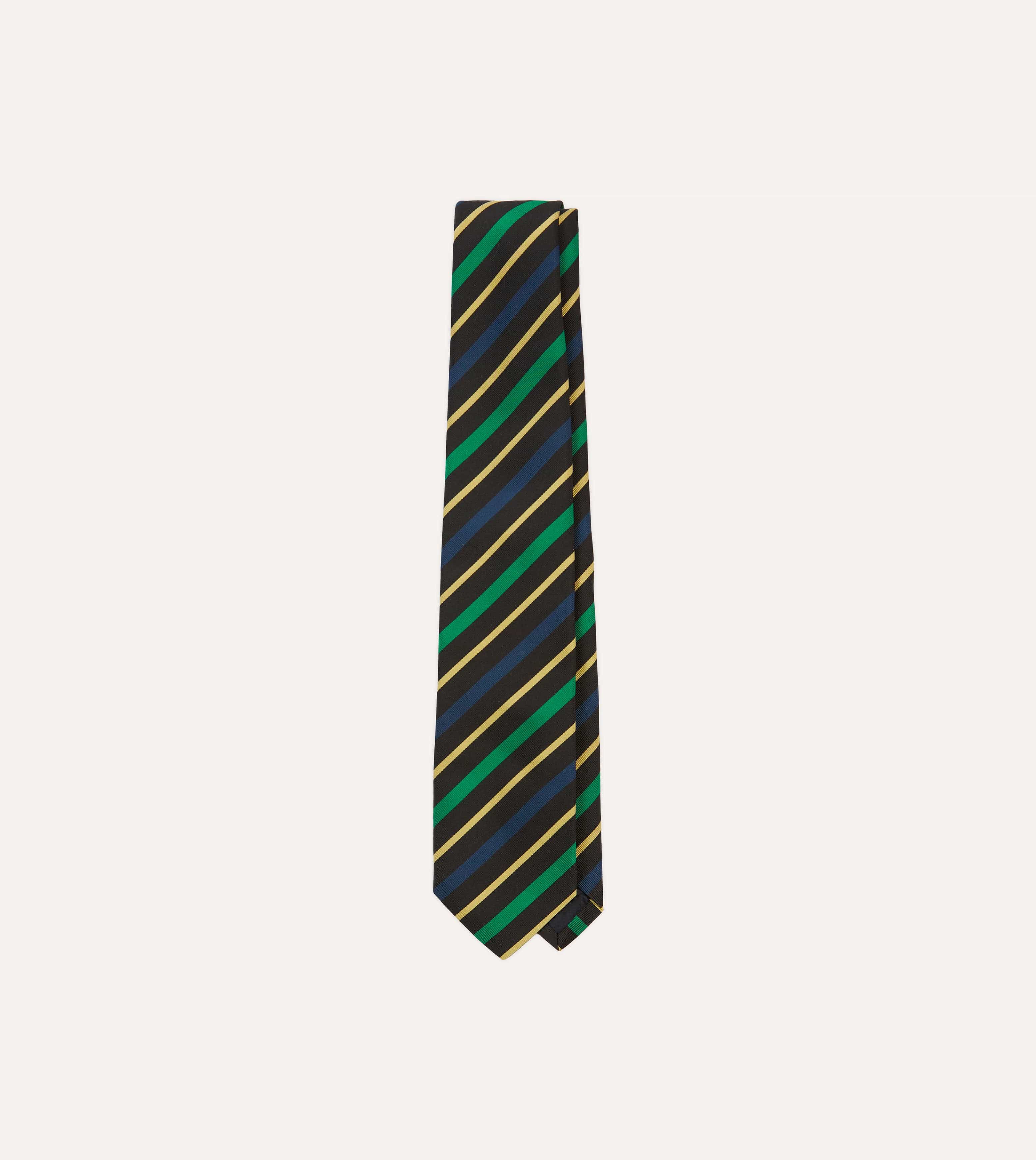 Black, Blue, Green and Yellow Multi Stripe Mogador Silk Tipped Tie