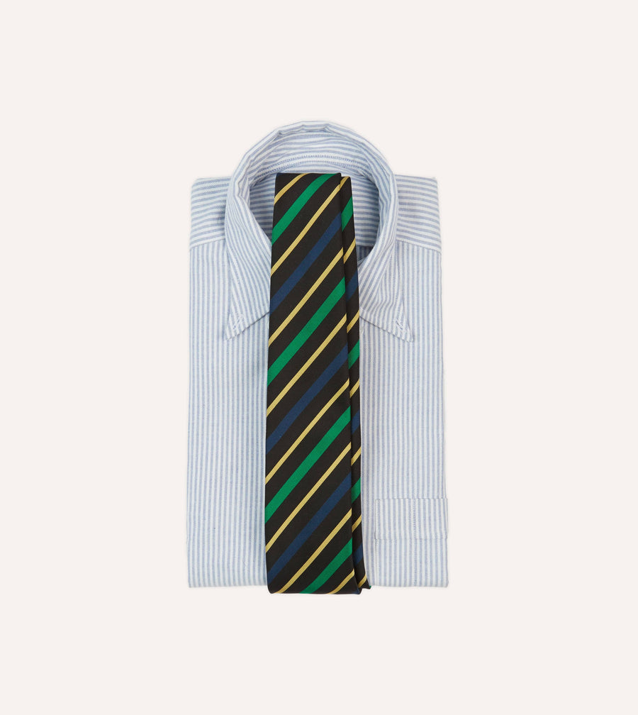 Black, Blue, Green and Yellow Multi Stripe Mogador Silk Tipped Tie