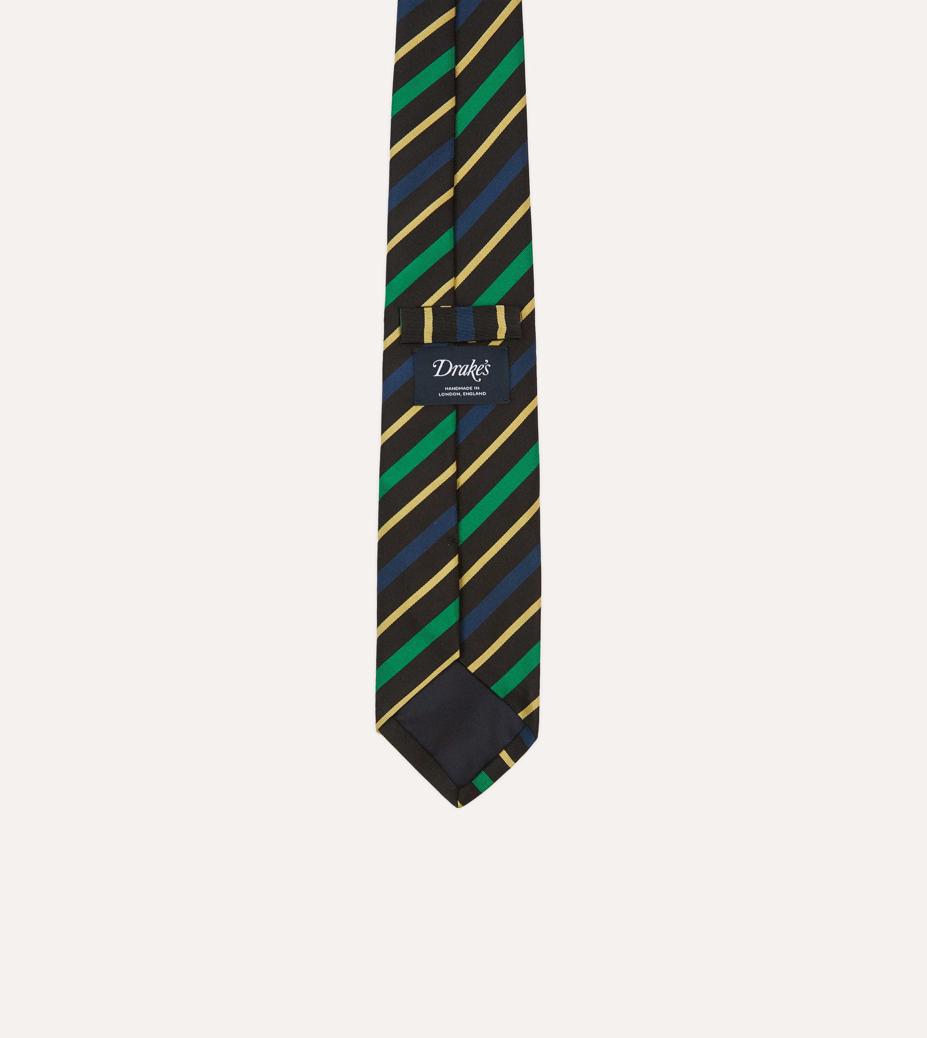 Black, Blue, Green and Yellow Multi Stripe Mogador Silk Tipped Tie