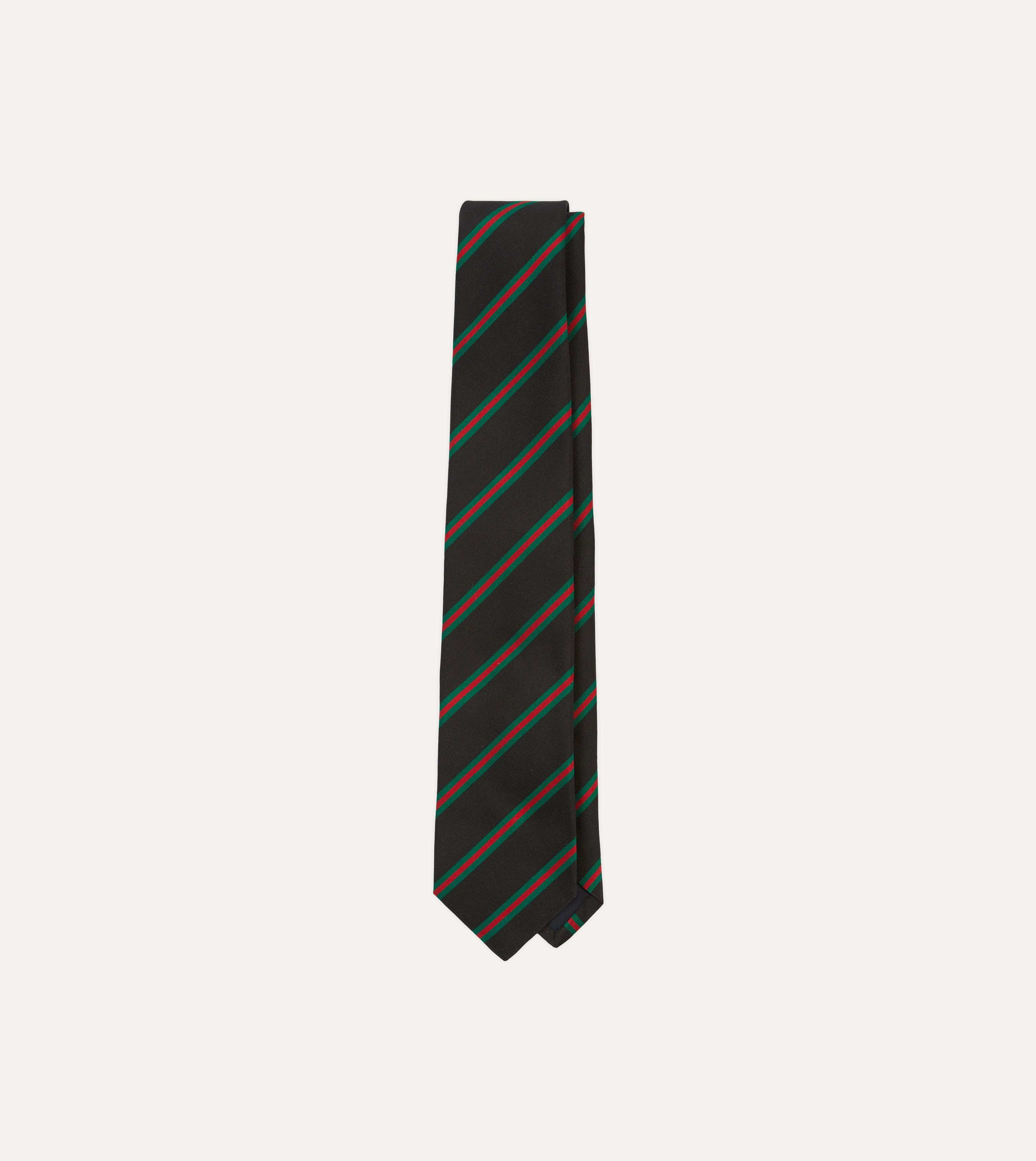Black, Green and Red Sandwich Stripe Mogador Silk Tipped Tie