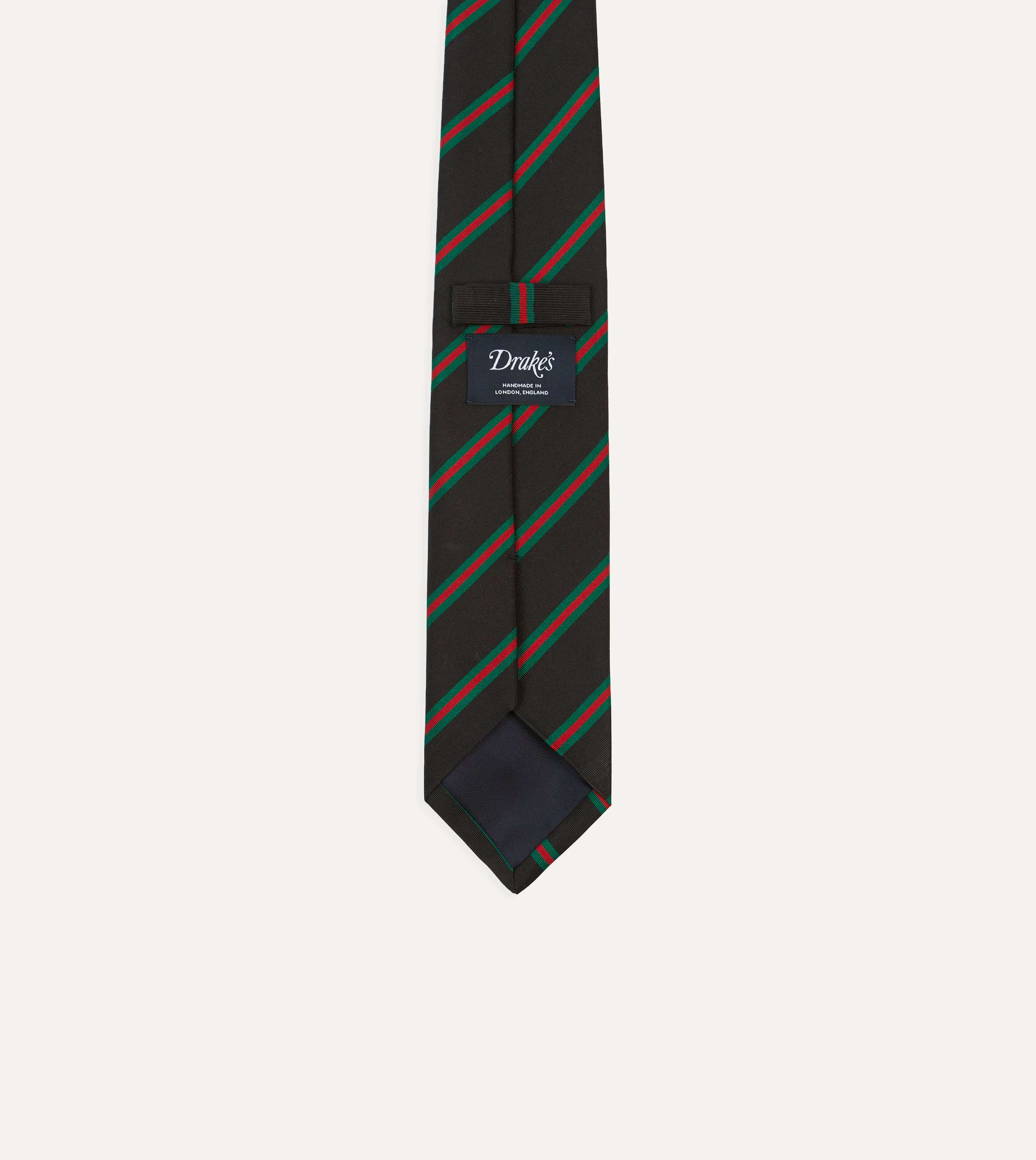 Black, Green and Red Sandwich Stripe Mogador Silk Tipped Tie