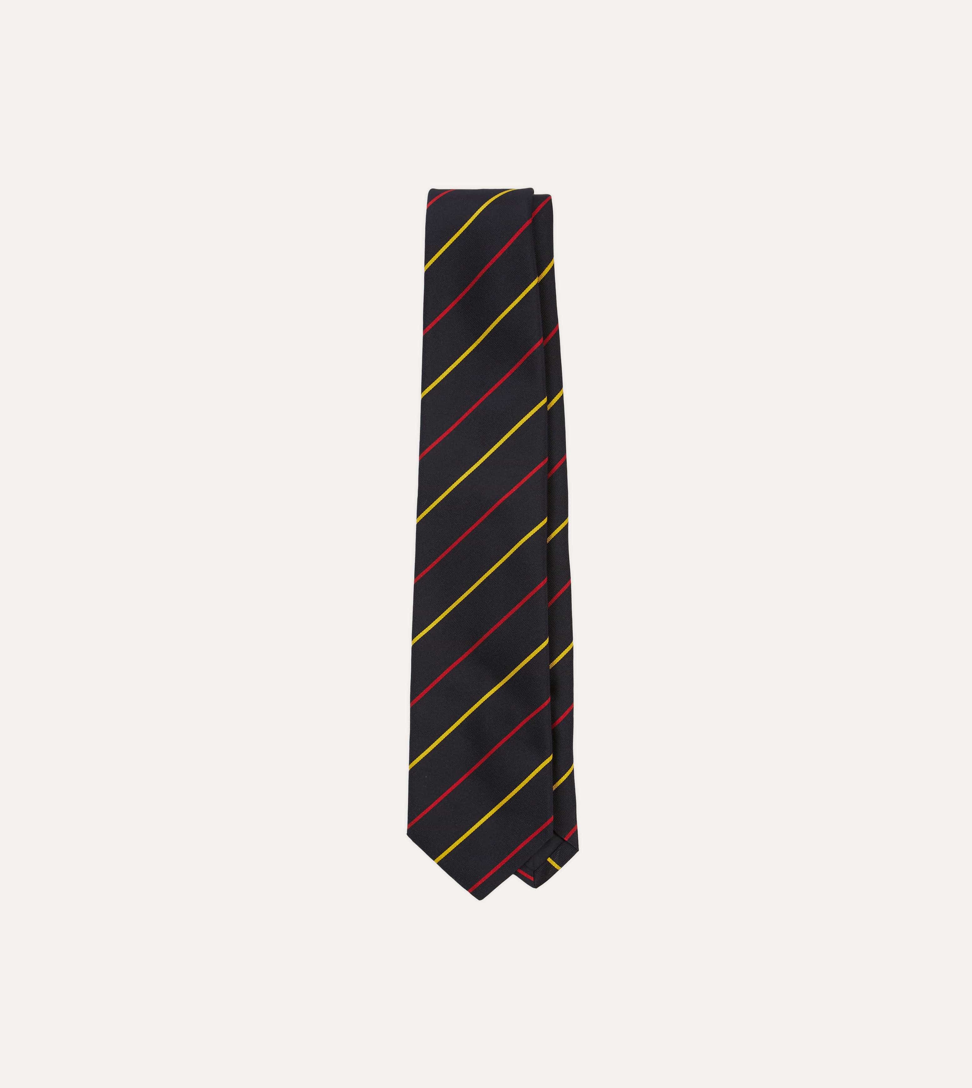 Navy, Red and Yellow Fine Stripe Mogador Silk Tipped Tie