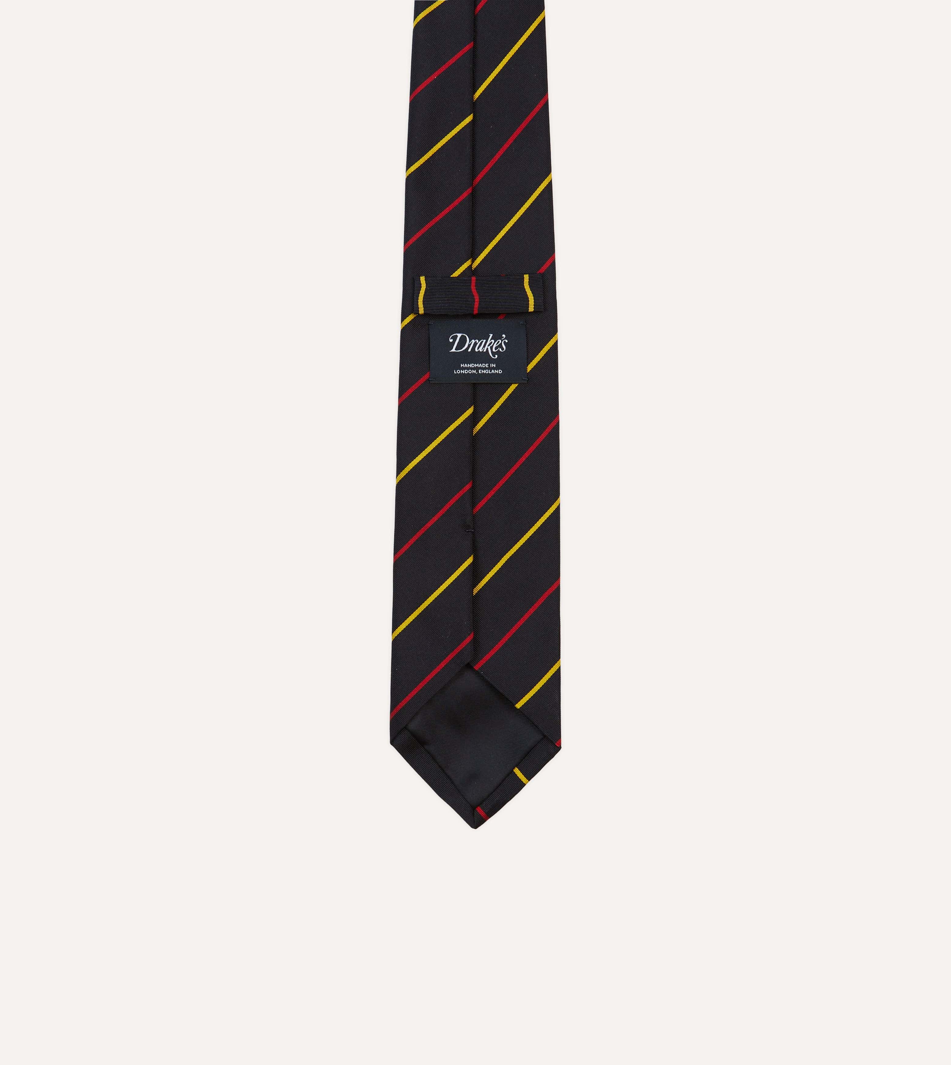 Navy, Red and Yellow Fine Stripe Mogador Silk Tipped Tie