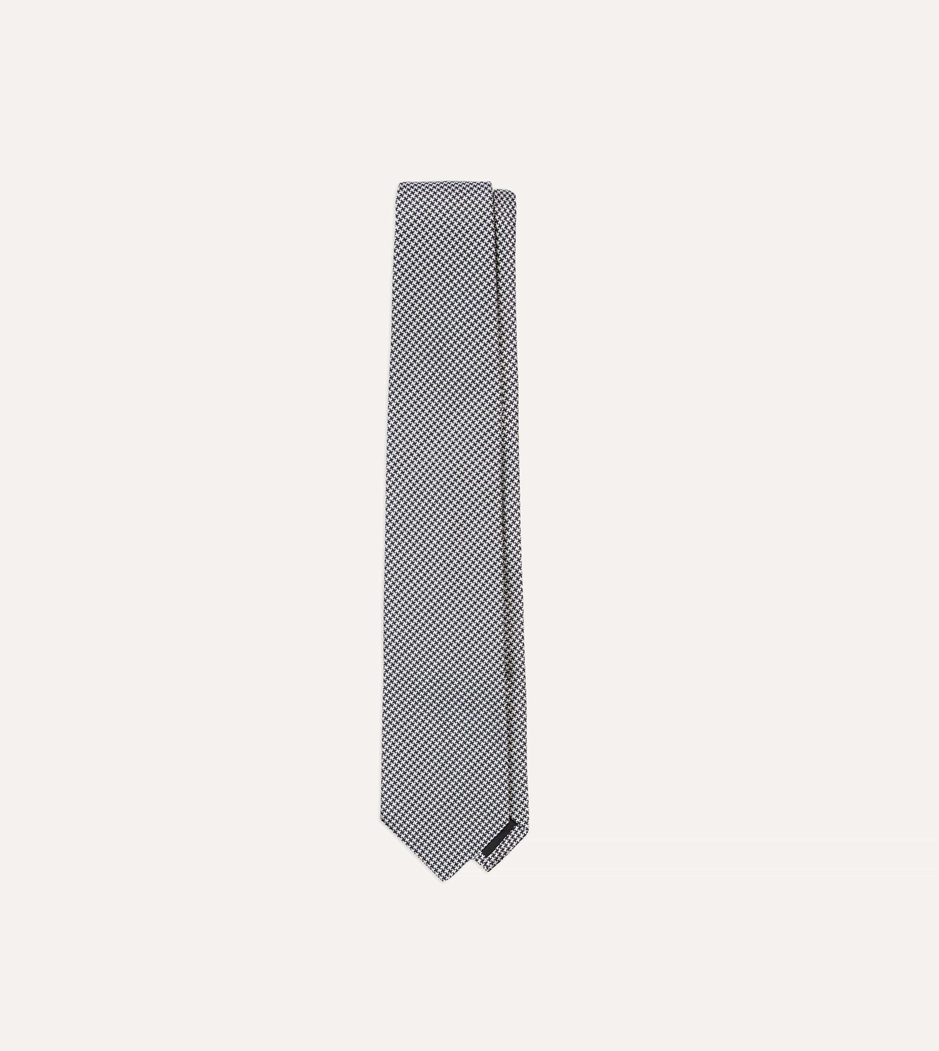 Navy Houndstooth Mogador Silk Tipped Tie