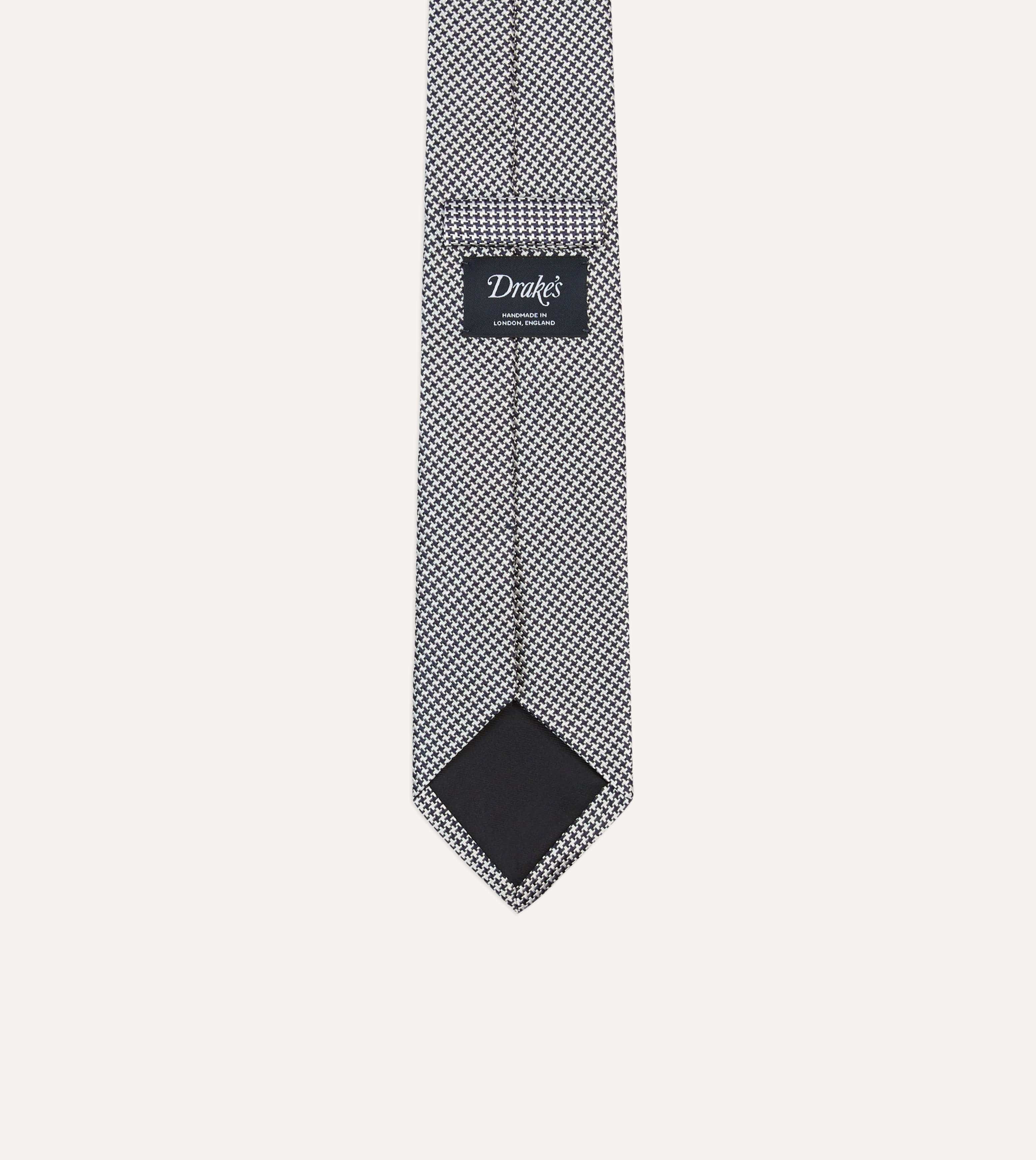 Navy Houndstooth Mogador Silk Tipped Tie