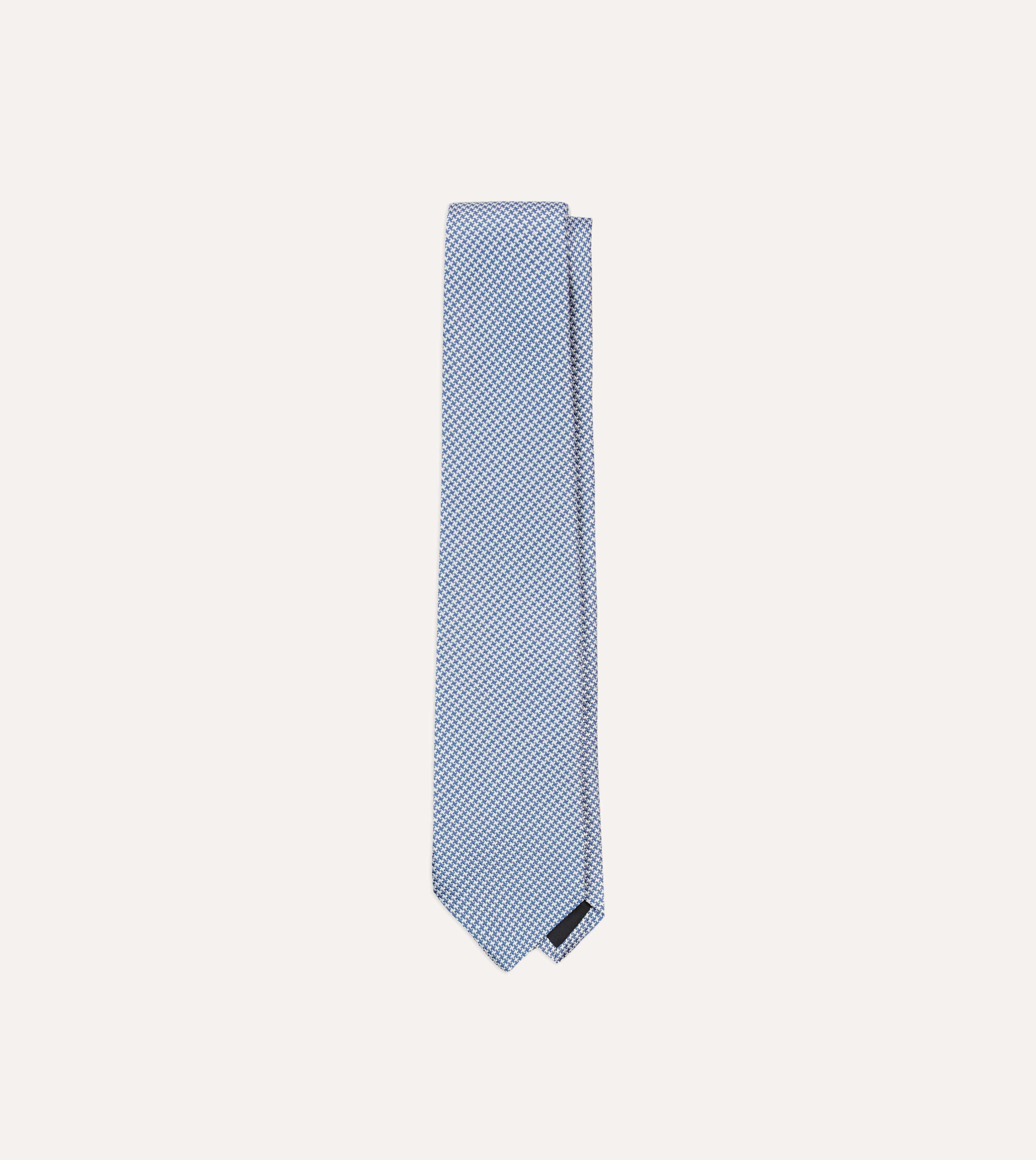 Blue Houndstooth Mogador Silk Tipped Tie