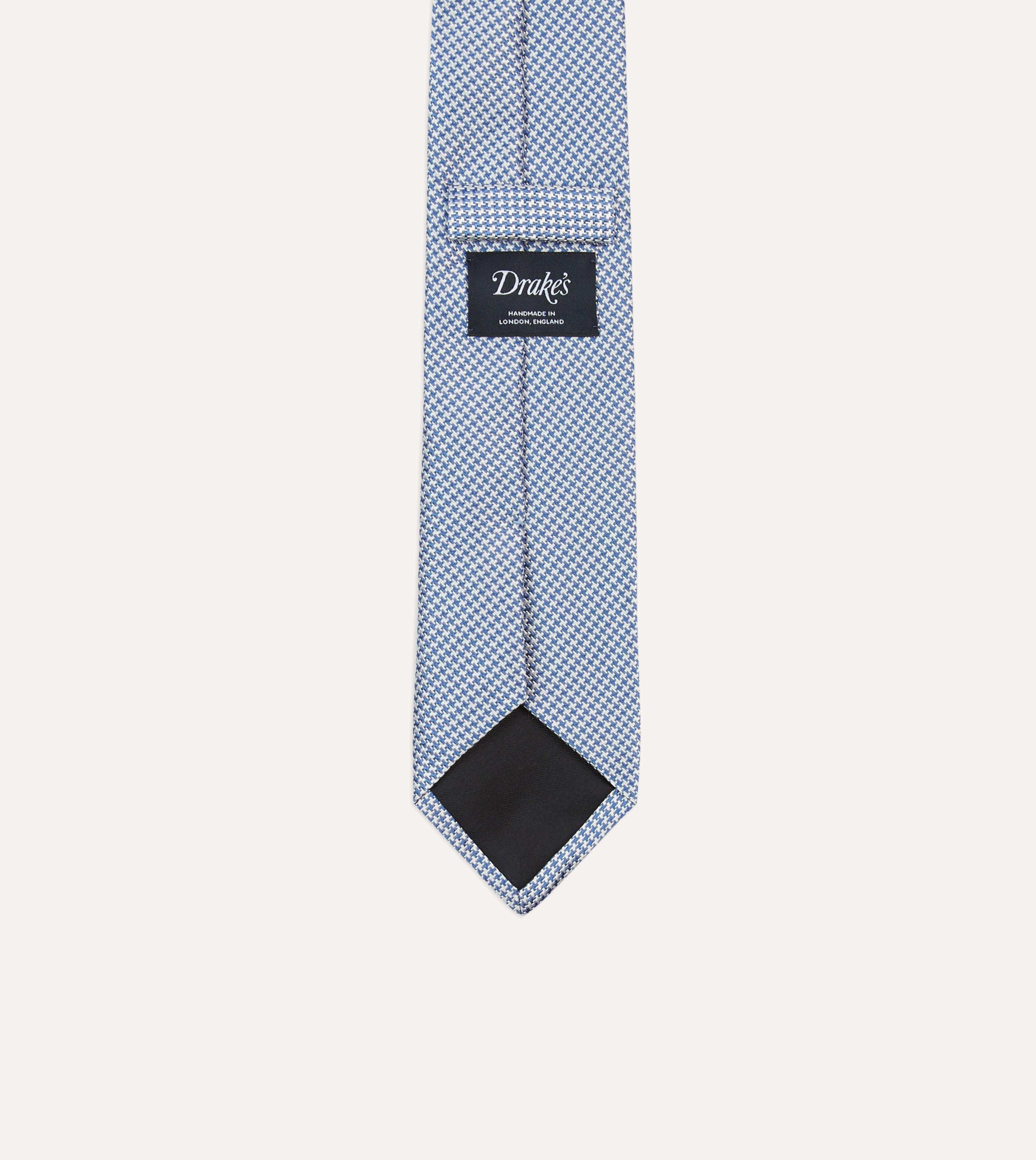 Blue Houndstooth Mogador Silk Tipped Tie