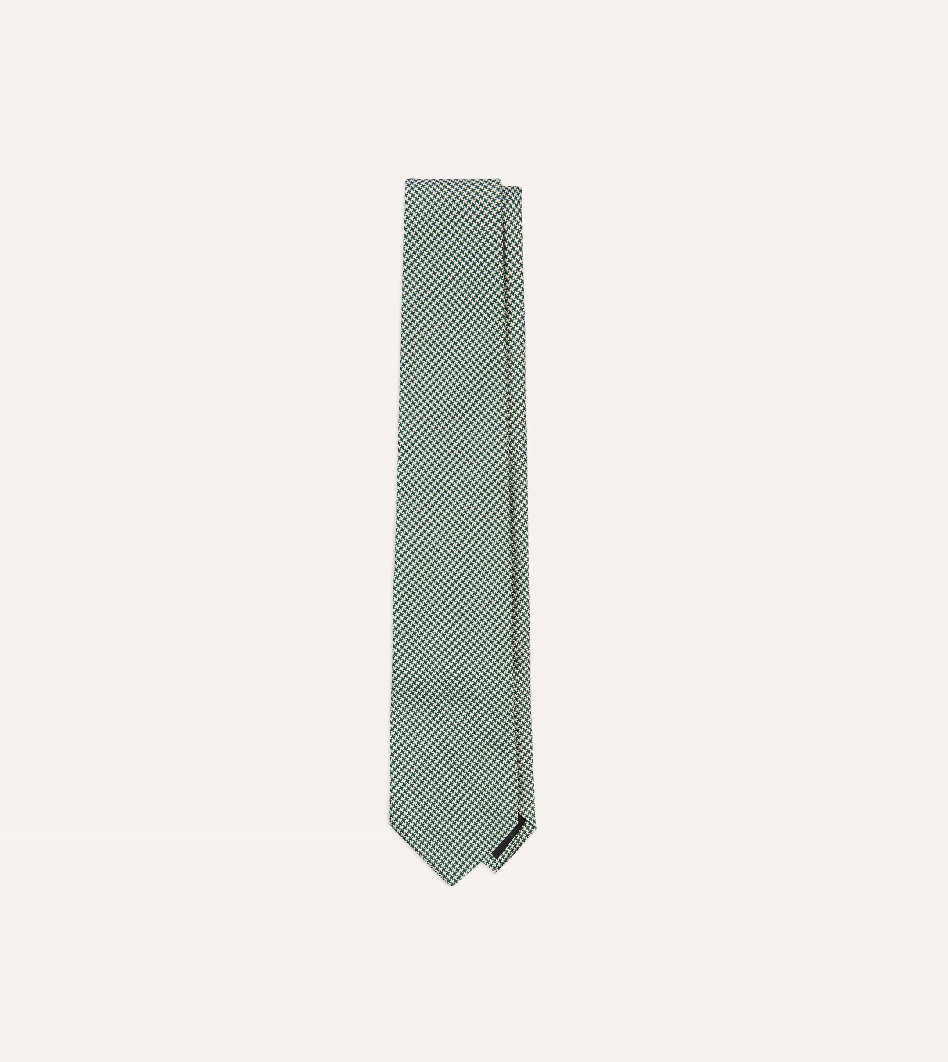 Green Houndstooth Mogador Silk Tipped Tie
