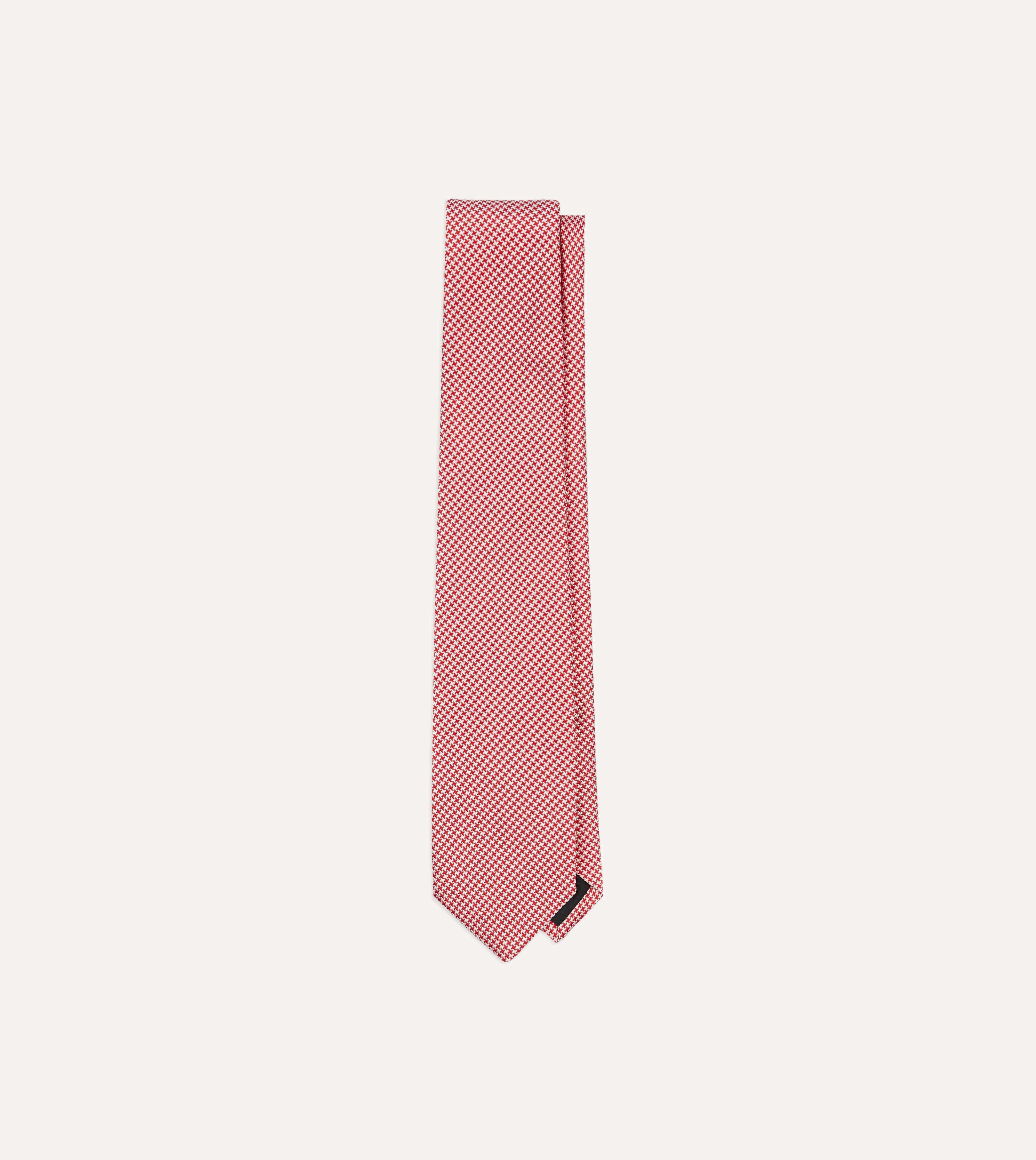 Red Houndstooth Mogador Silk Tipped Tie